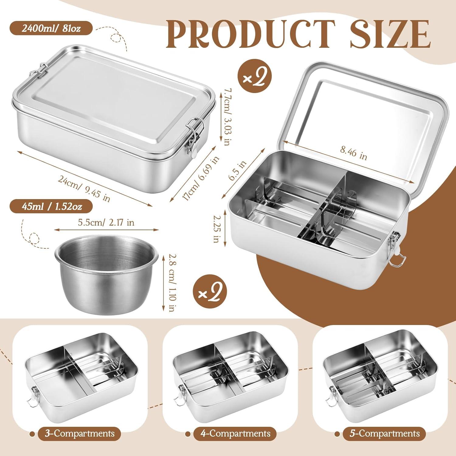 Caja Bento Acero Inoxidable Widecook 2400 ml 2 Pcs con Divisores