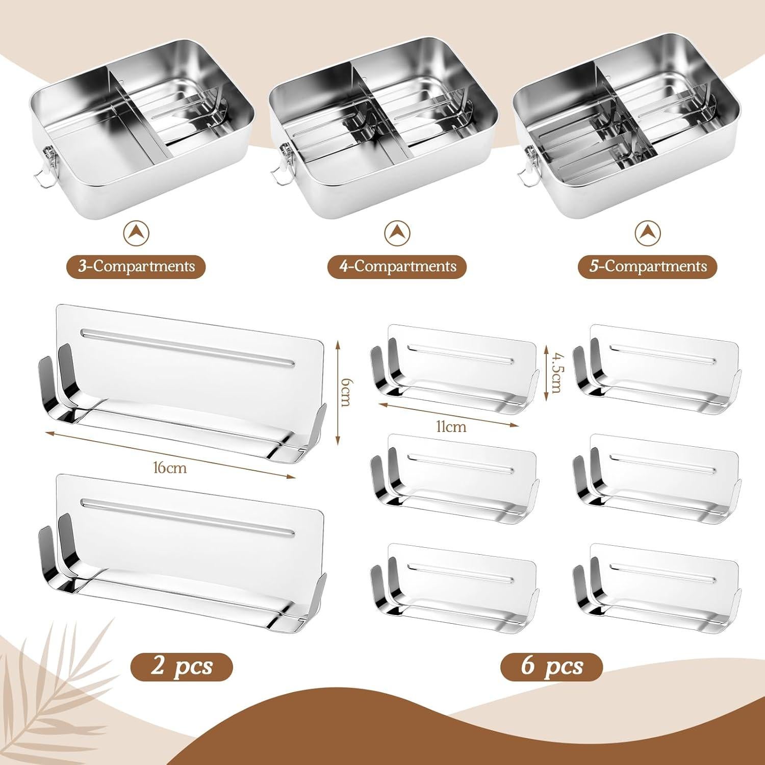 Caja Bento Acero Inoxidable Widecook 2400 ml 2 Pcs con Divisores