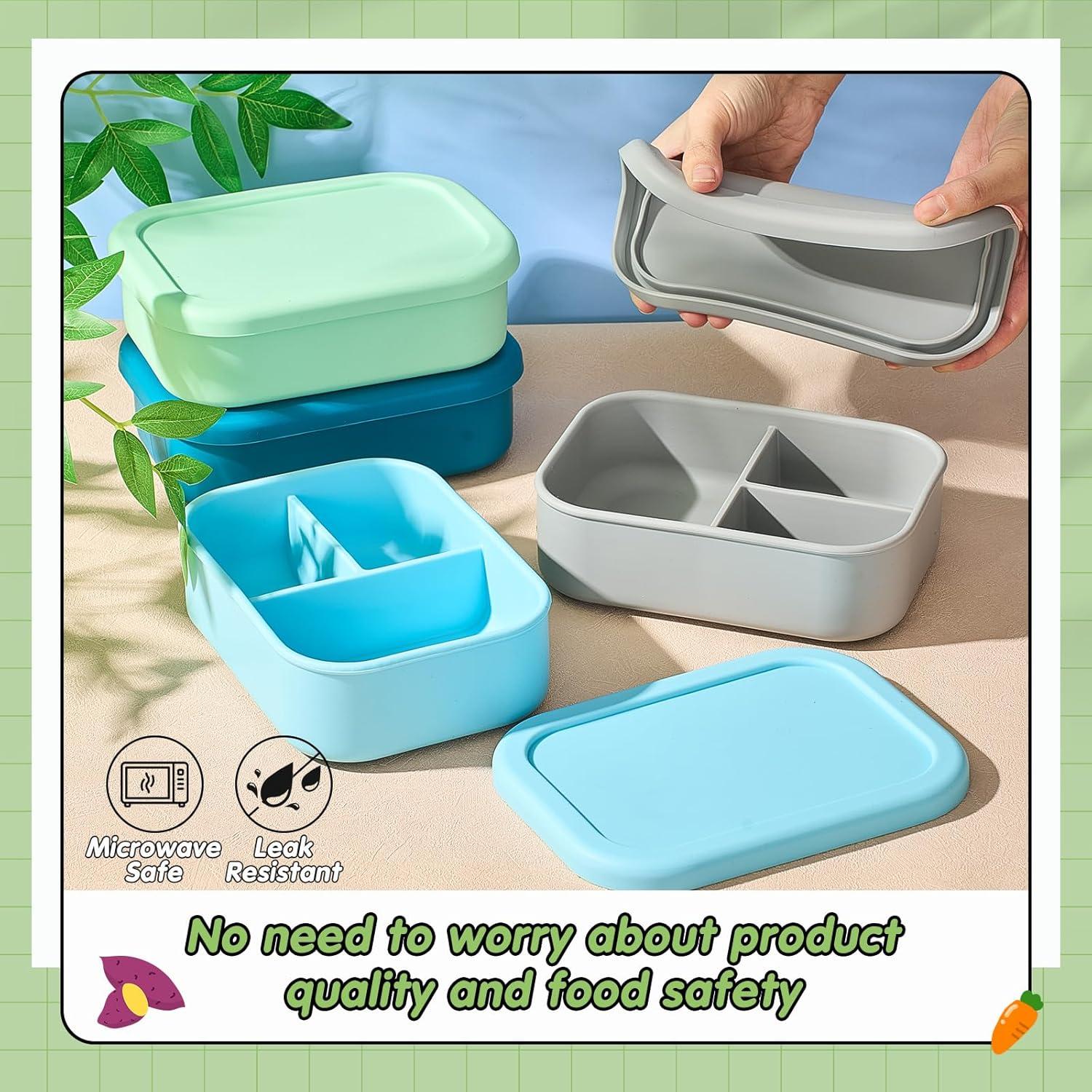 Cajas Bento de Silicona Reutilizables Layhit - 4 Pcs, 3 Compartimentos