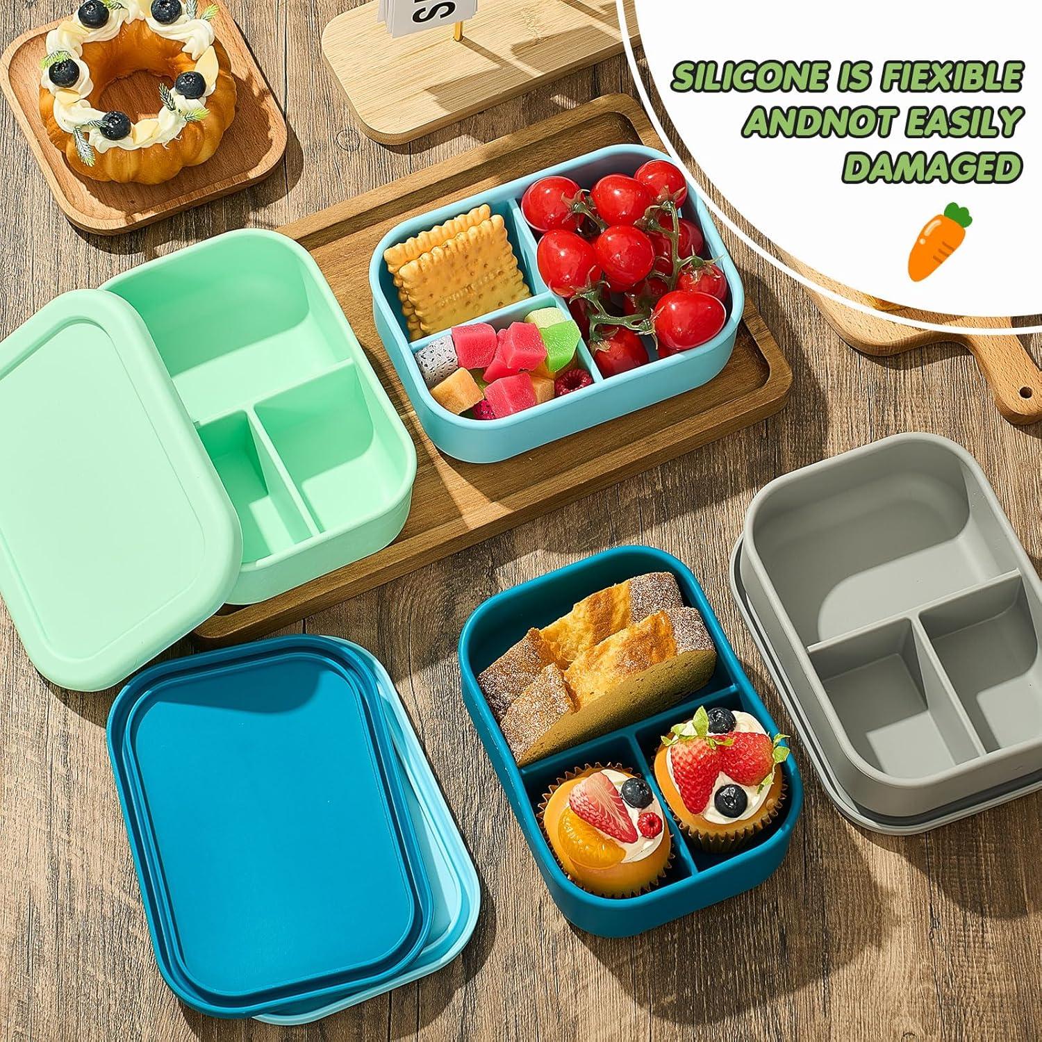 Cajas Bento de Silicona Reutilizables Layhit - 4 Pcs, 3 Compartimentos