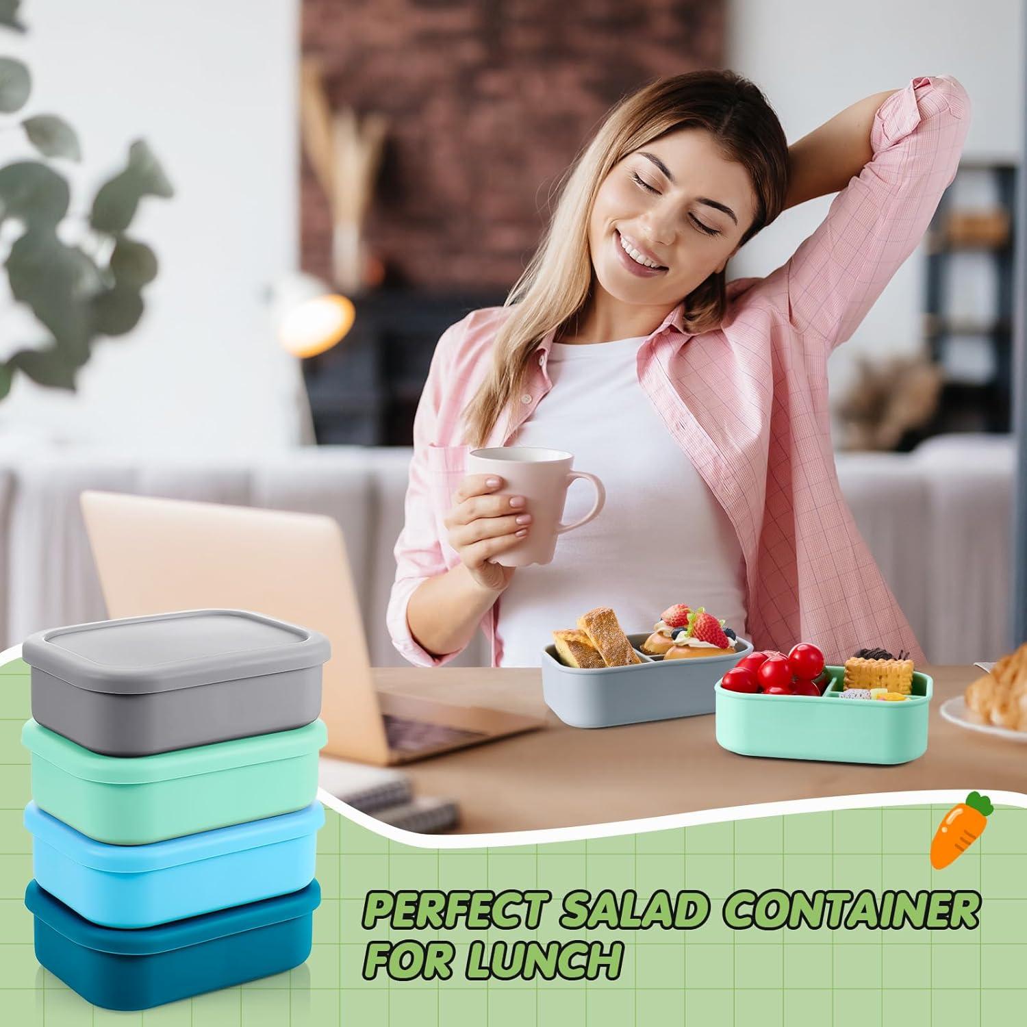 Cajas Bento de Silicona Reutilizables Layhit - 4 Pcs, 3 Compartimentos