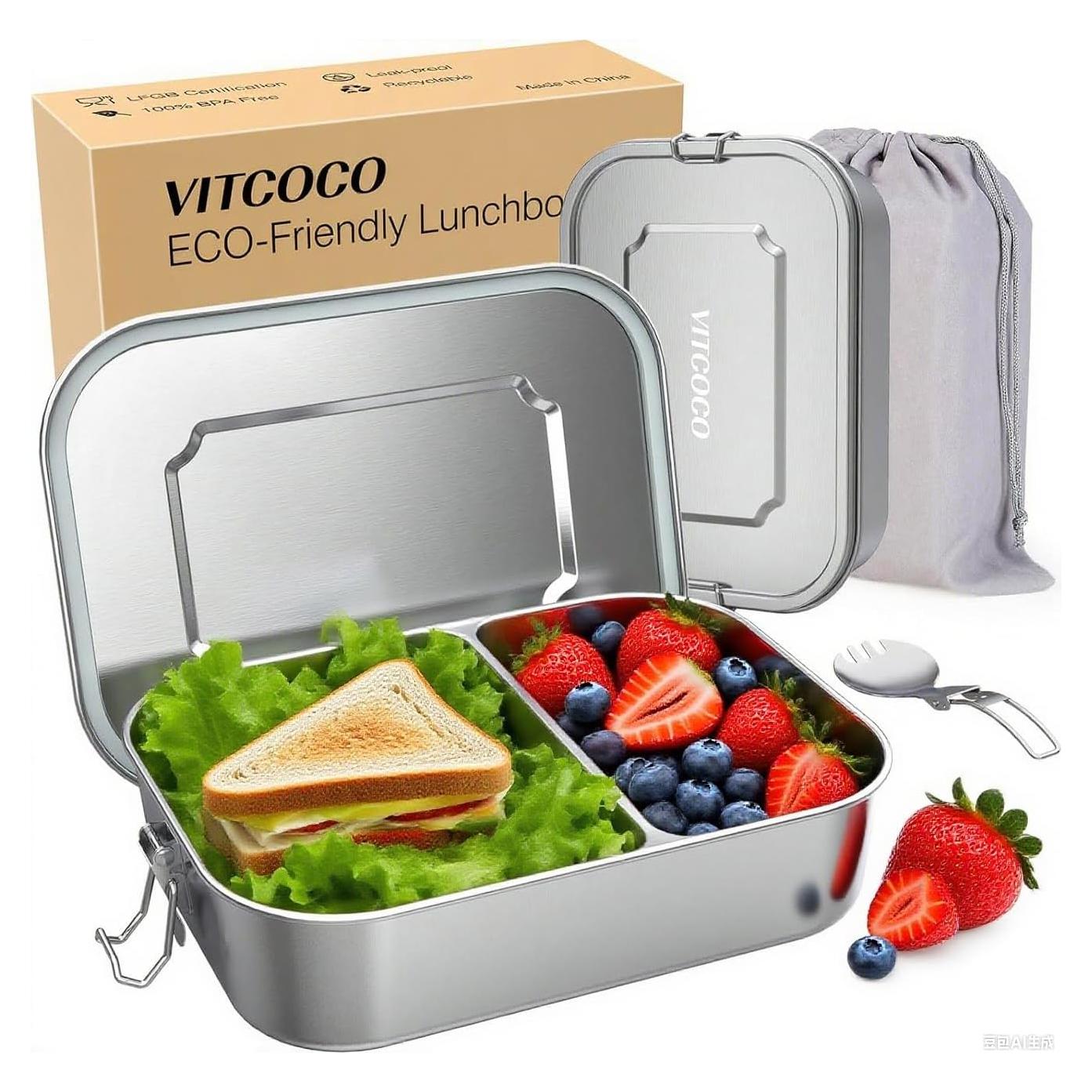 Caja de Almuerzo VITCOCO Acero Inoxidable 1200ml a Prueba de Fugas