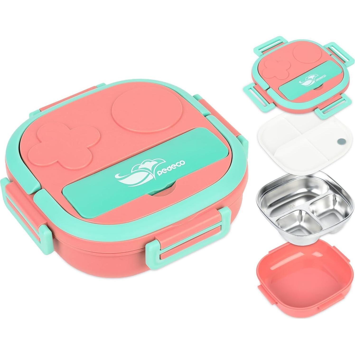 Caja Bento Mini Pequeña PEDECO Rosa 3 Compartimentos 650ml