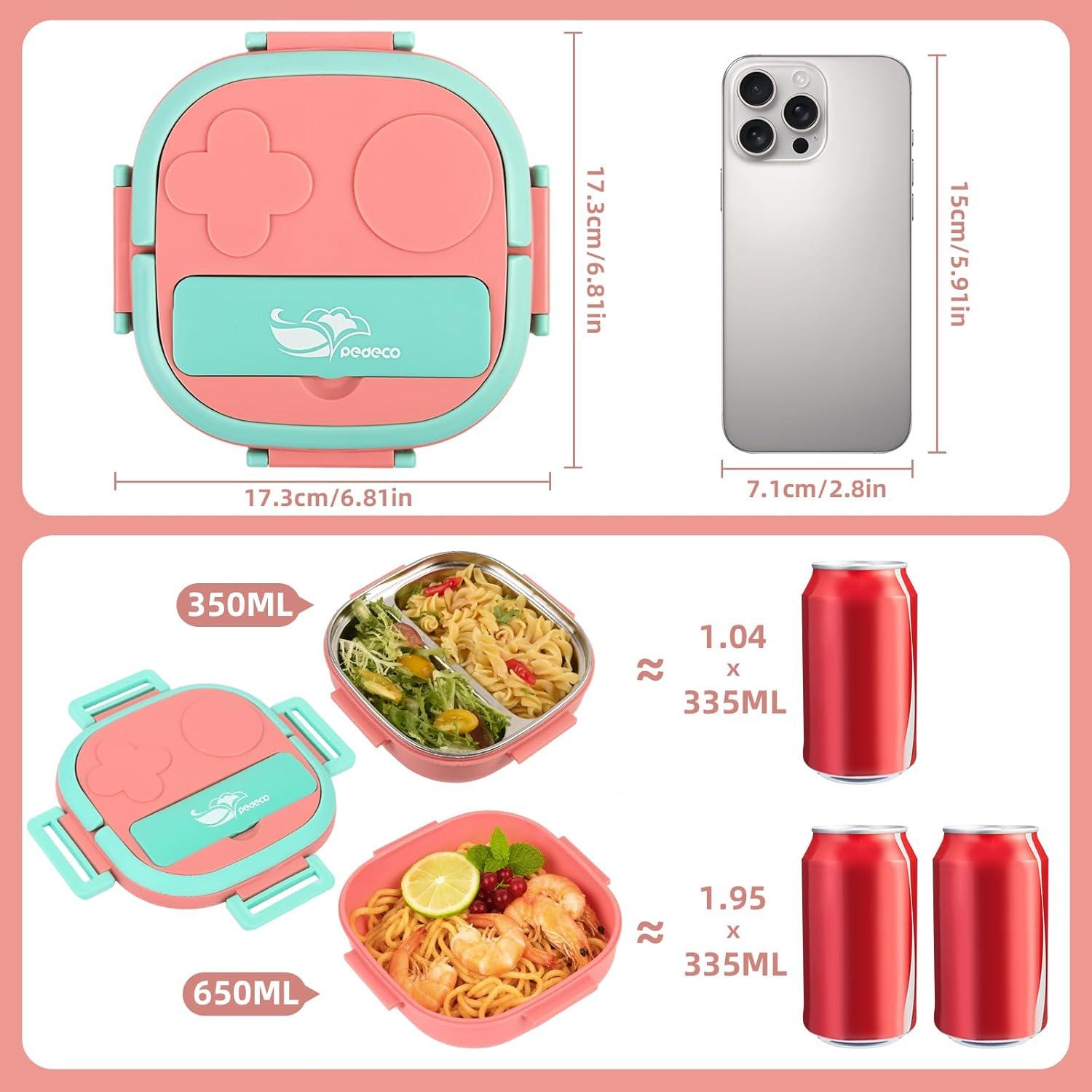 Caja Bento Mini Pequeña PEDECO Rosa 3 Compartimentos 650ml