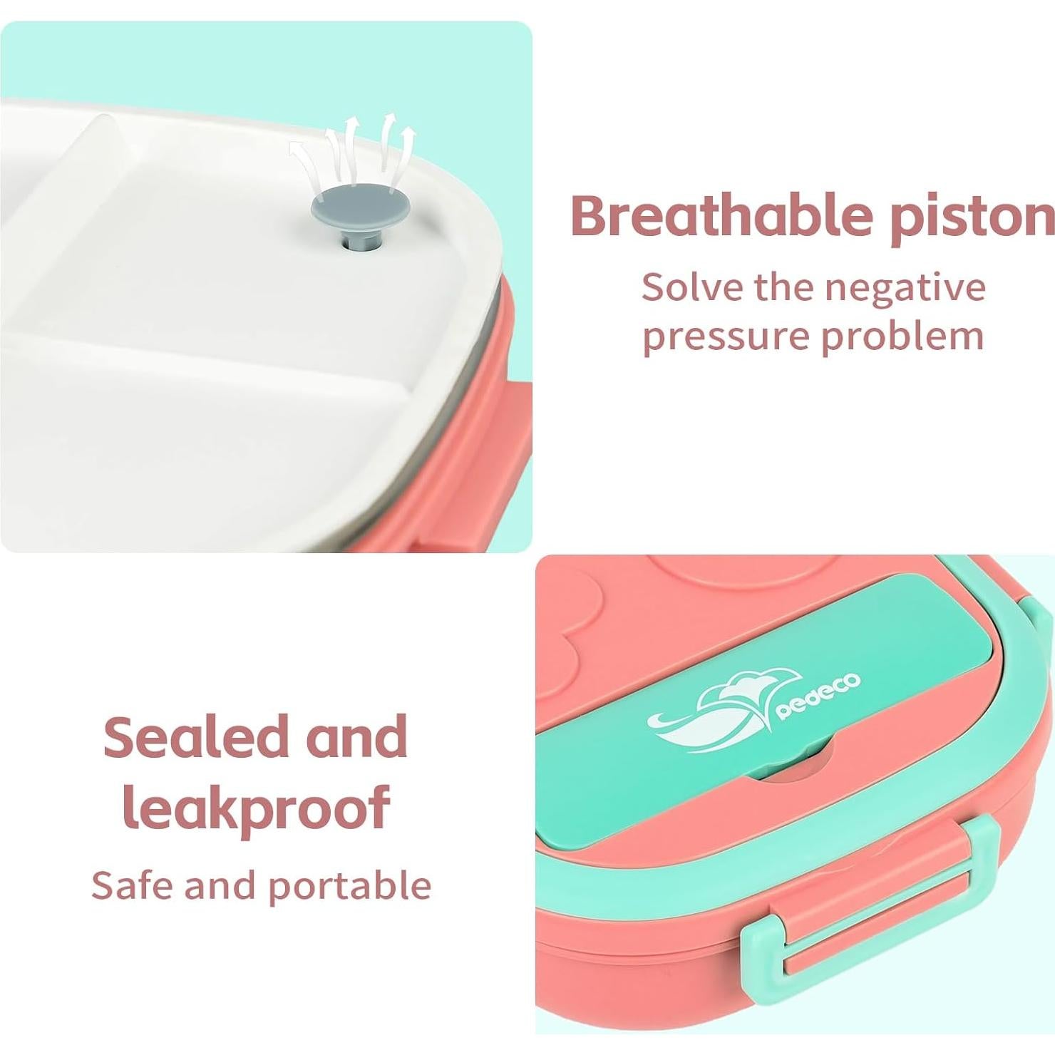 Caja Bento Mini Pequeña PEDECO Rosa 3 Compartimentos 650ml