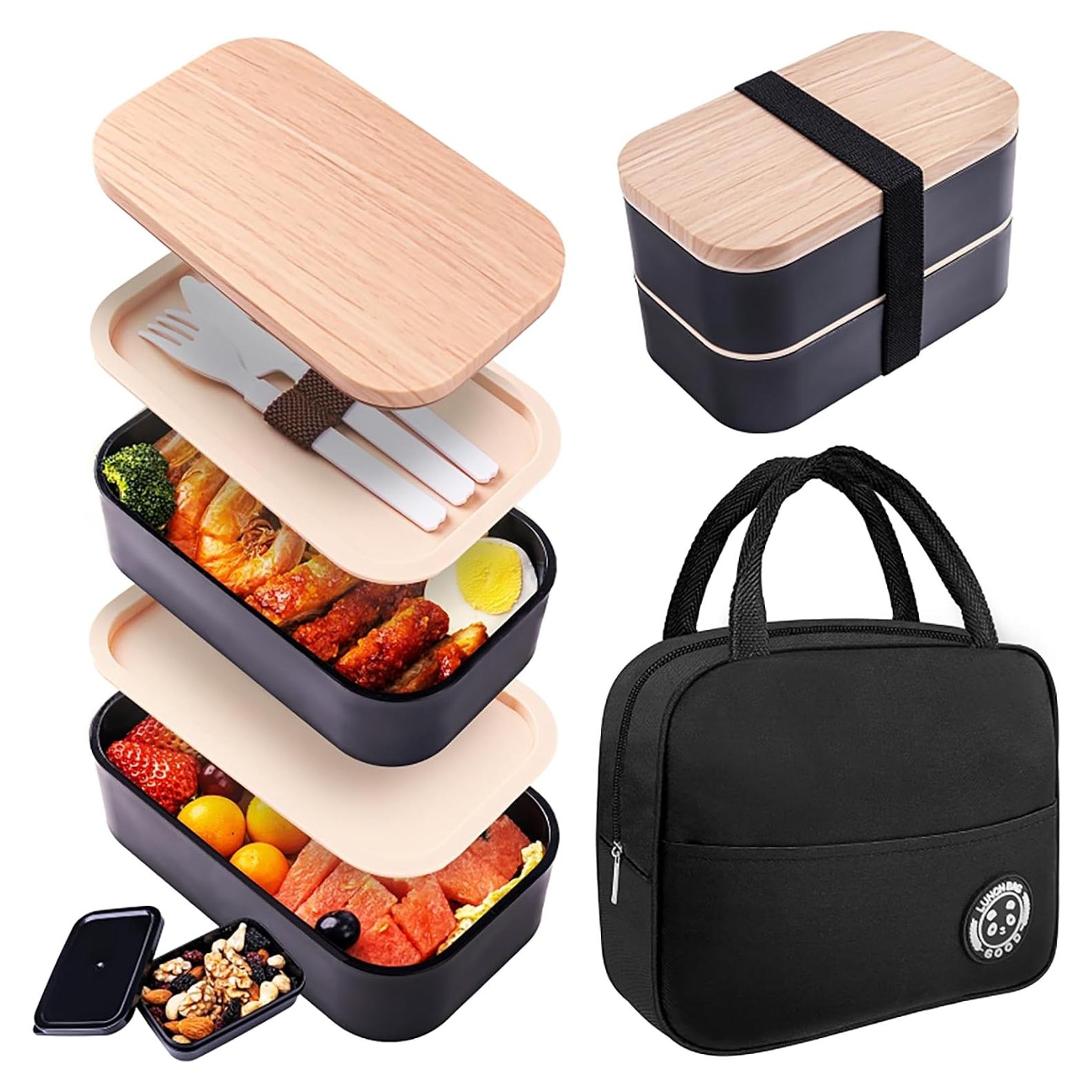 Caja Bento Healfyya 1800ml con Bolsa Almuerzo Negra