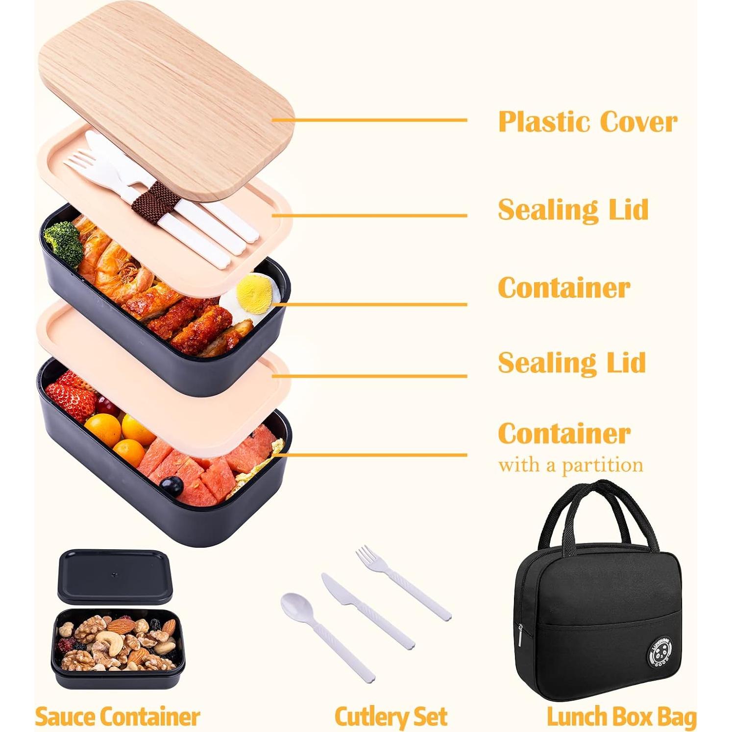 Caja Bento Healfyya 1800ml con Bolsa Almuerzo Negra