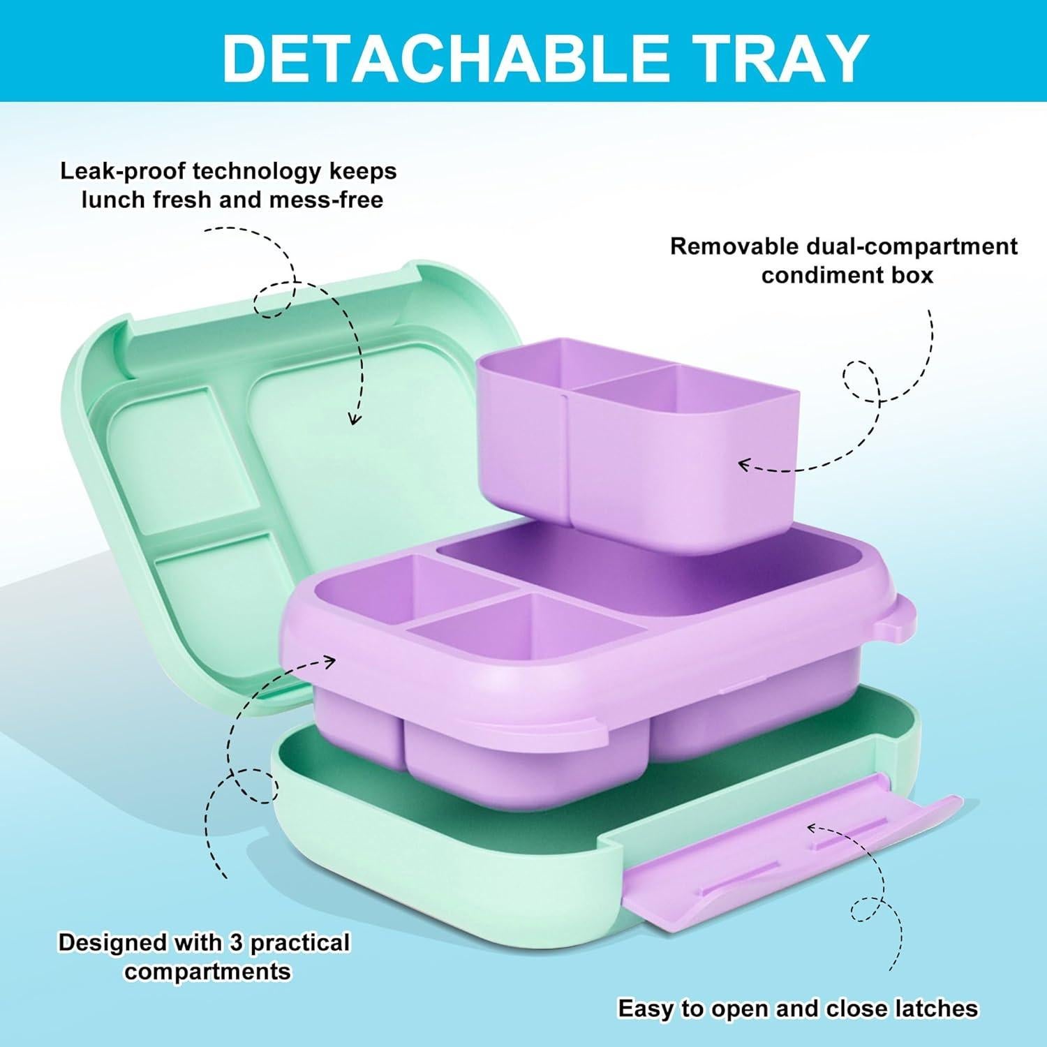 Caja de Almuerzo Bento Rosa 1200ml con 5 Compartimentos y Asa