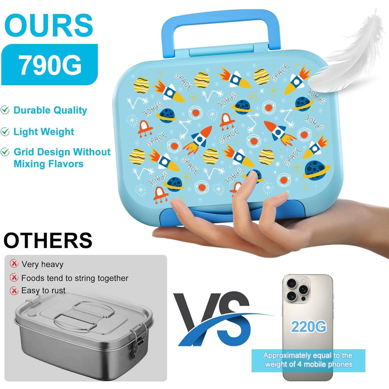 Caja de Almuerzo Bento Rosa 1200ml con 5 Compartimentos y Asa