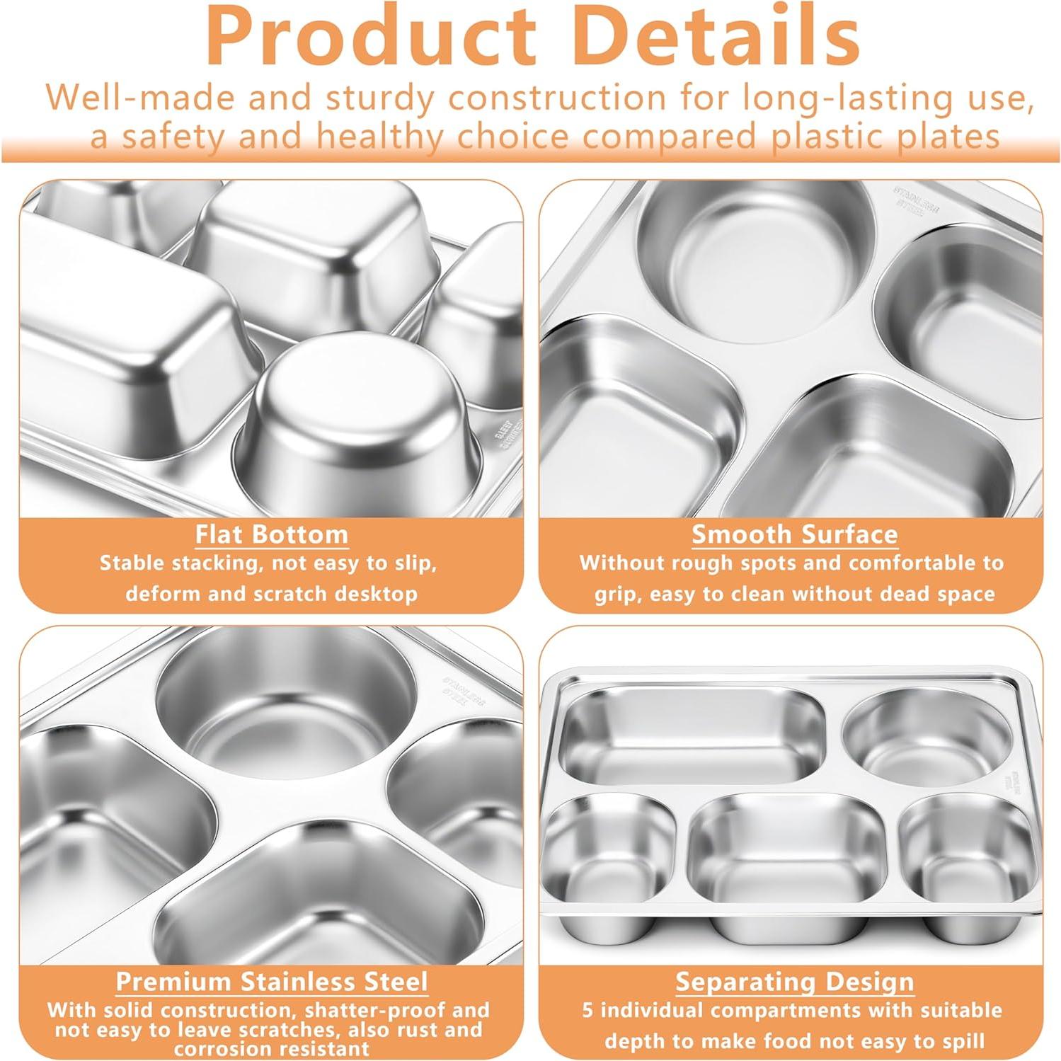 Platos Divididos de Acero Inoxidable HaWare 3PCS 5 Compartimentos