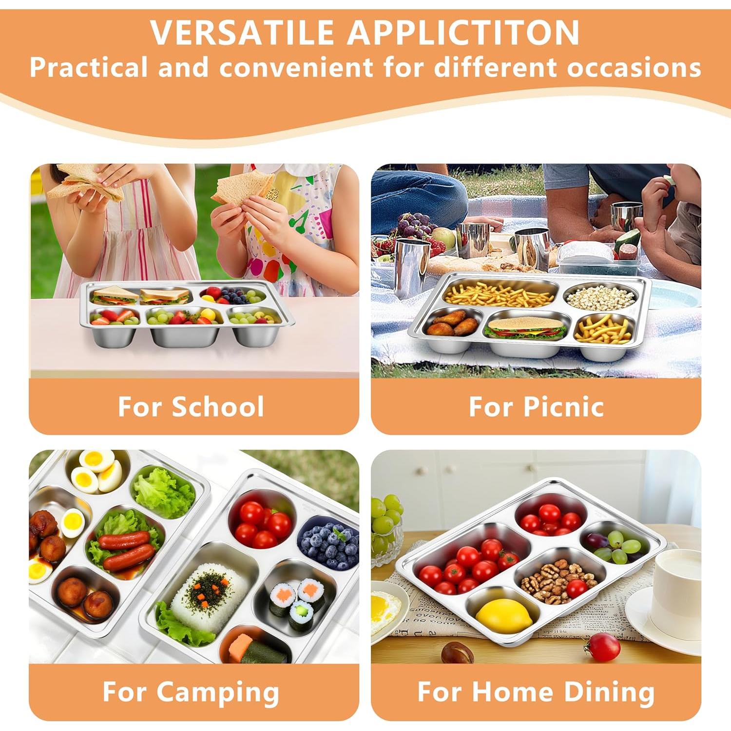 Platos Divididos de Acero Inoxidable HaWare 3PCS 5 Compartimentos