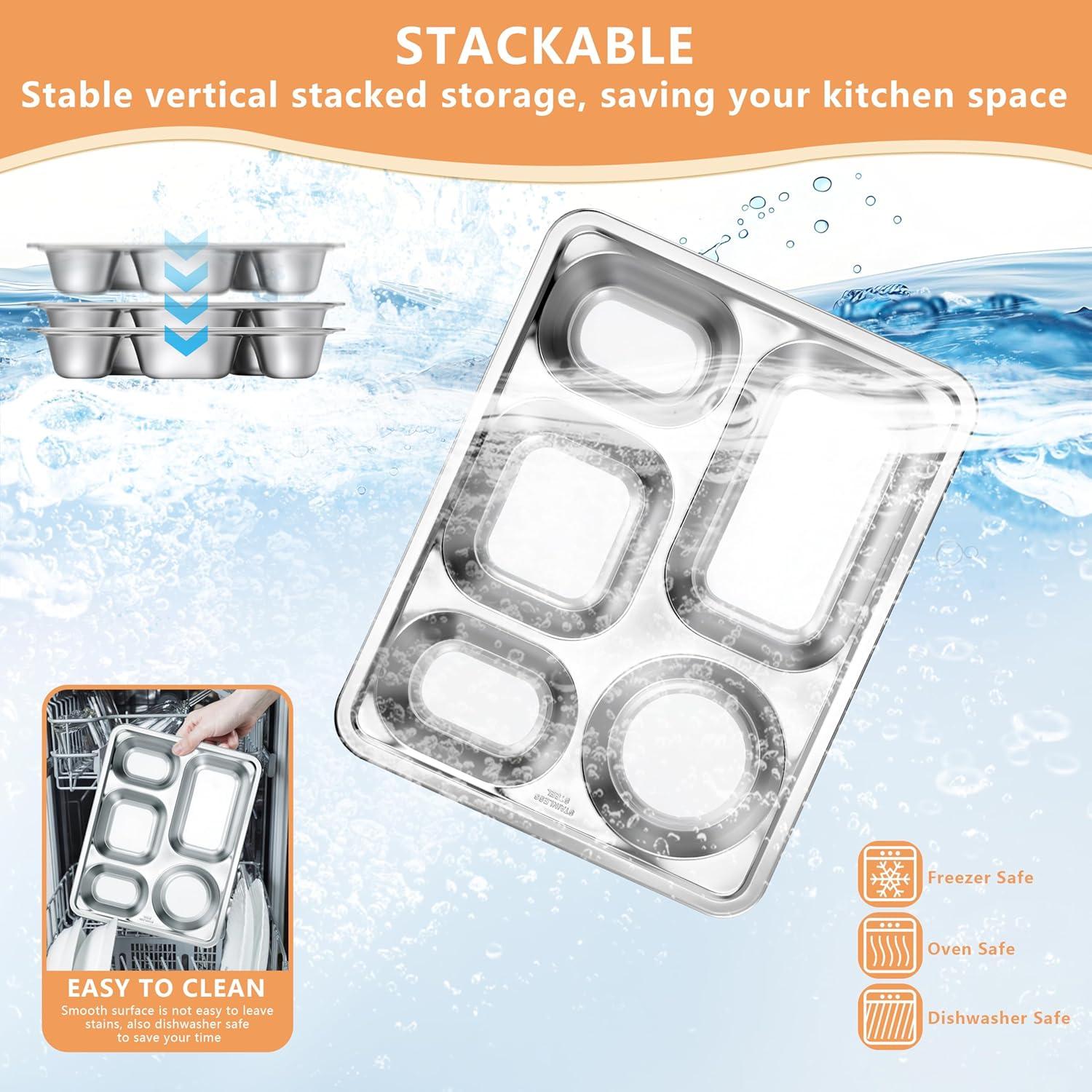 Platos Divididos de Acero Inoxidable HaWare 3PCS 5 Compartimentos