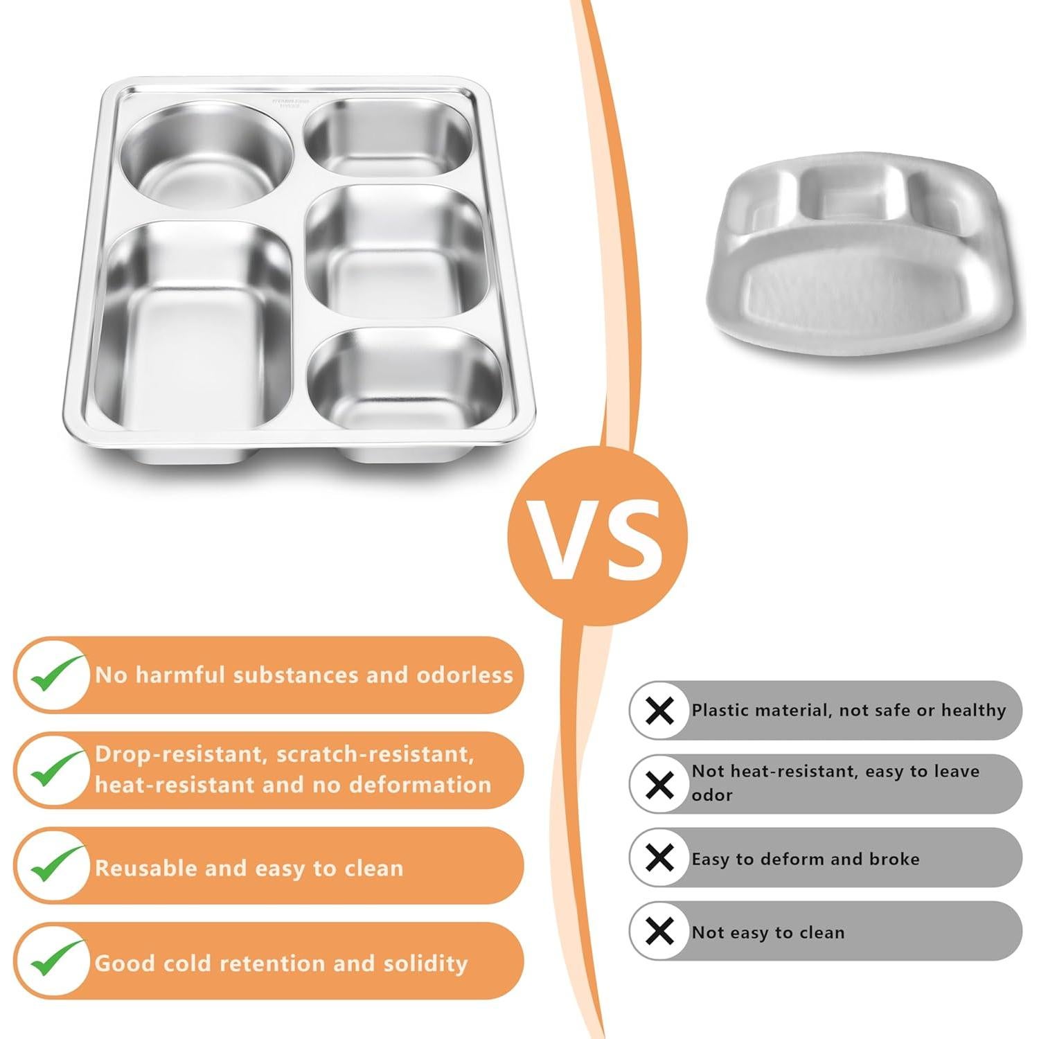 Platos Divididos de Acero Inoxidable HaWare 3PCS 5 Compartimentos