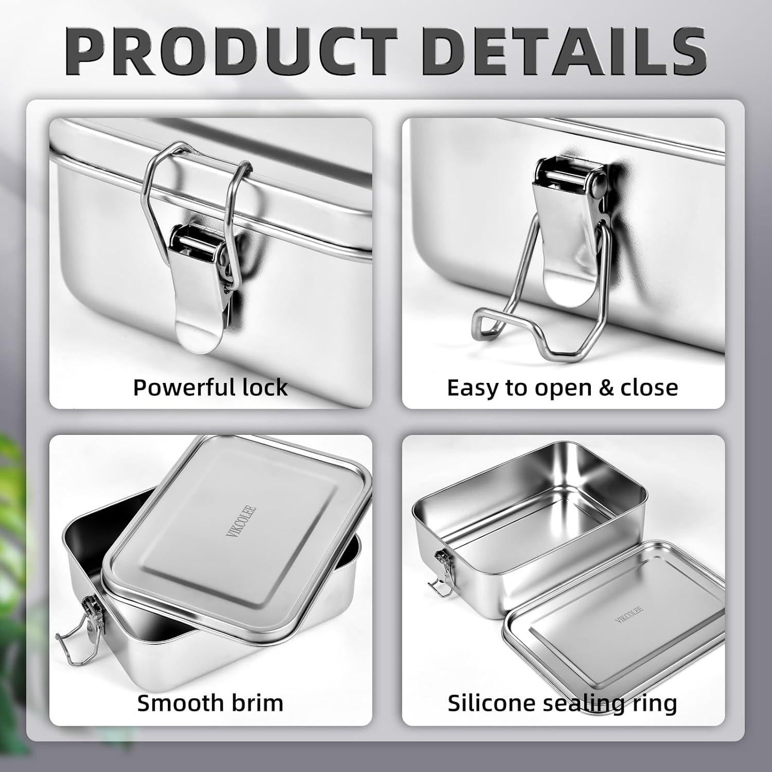 Caja Bento de Acero Inoxidable VIKCOLEE 4pcs 550ml