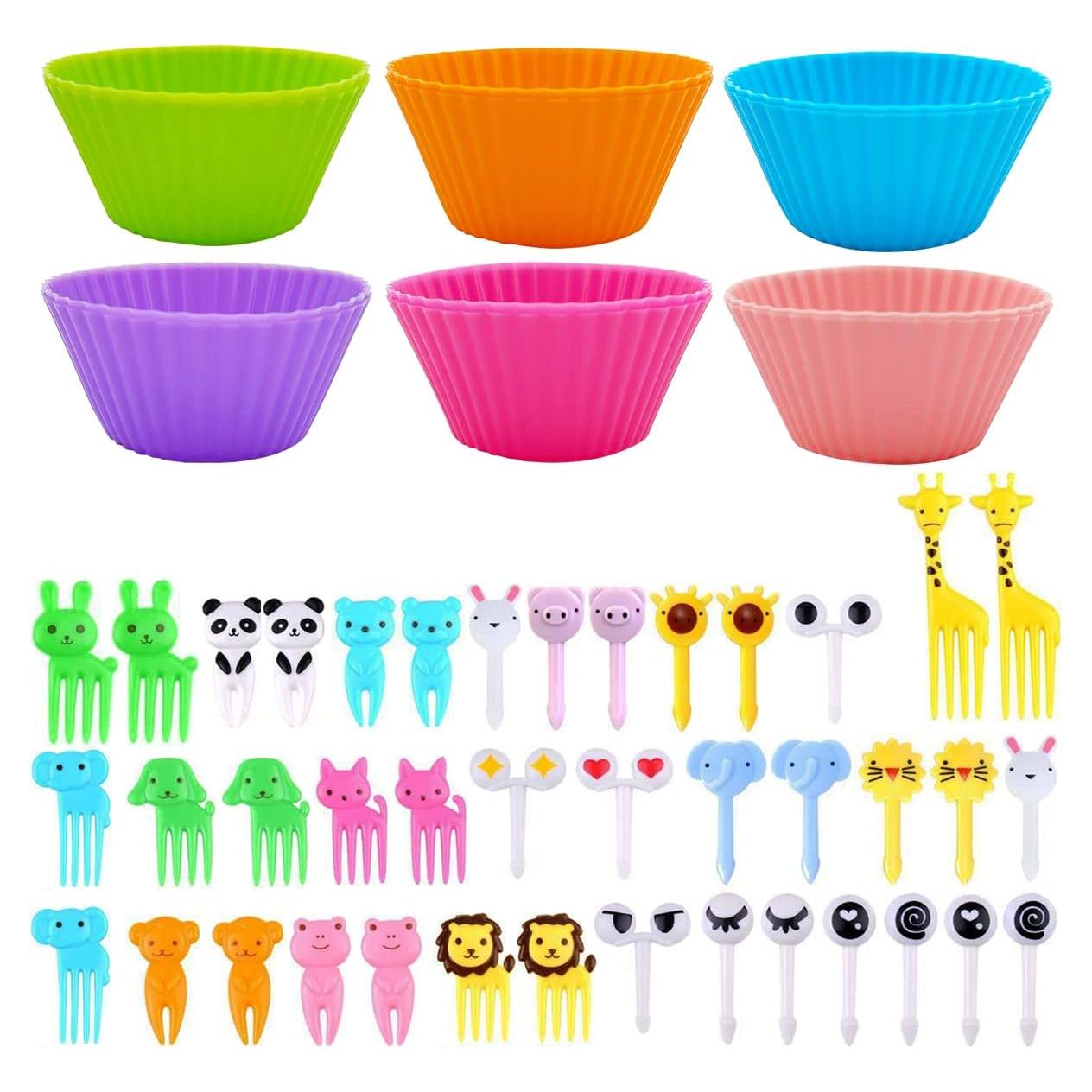 Kit de Accesorios para Bento Box DaKuan 52 Piezas - 12 Tazas Silicona y 40 Palillos
