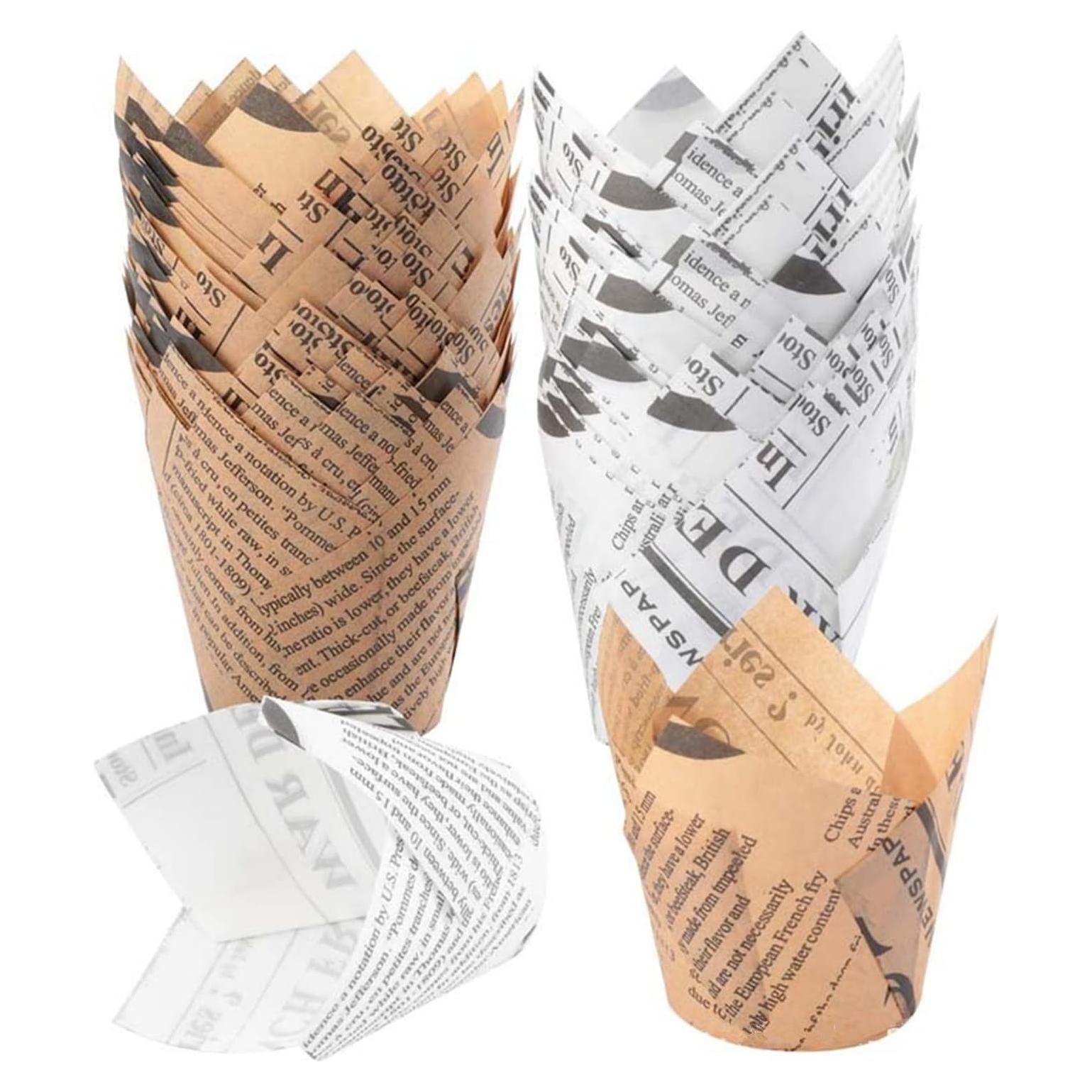 200 Moldes para Cupcakes Tulipán YoCosii - Papel Natural y Blanco