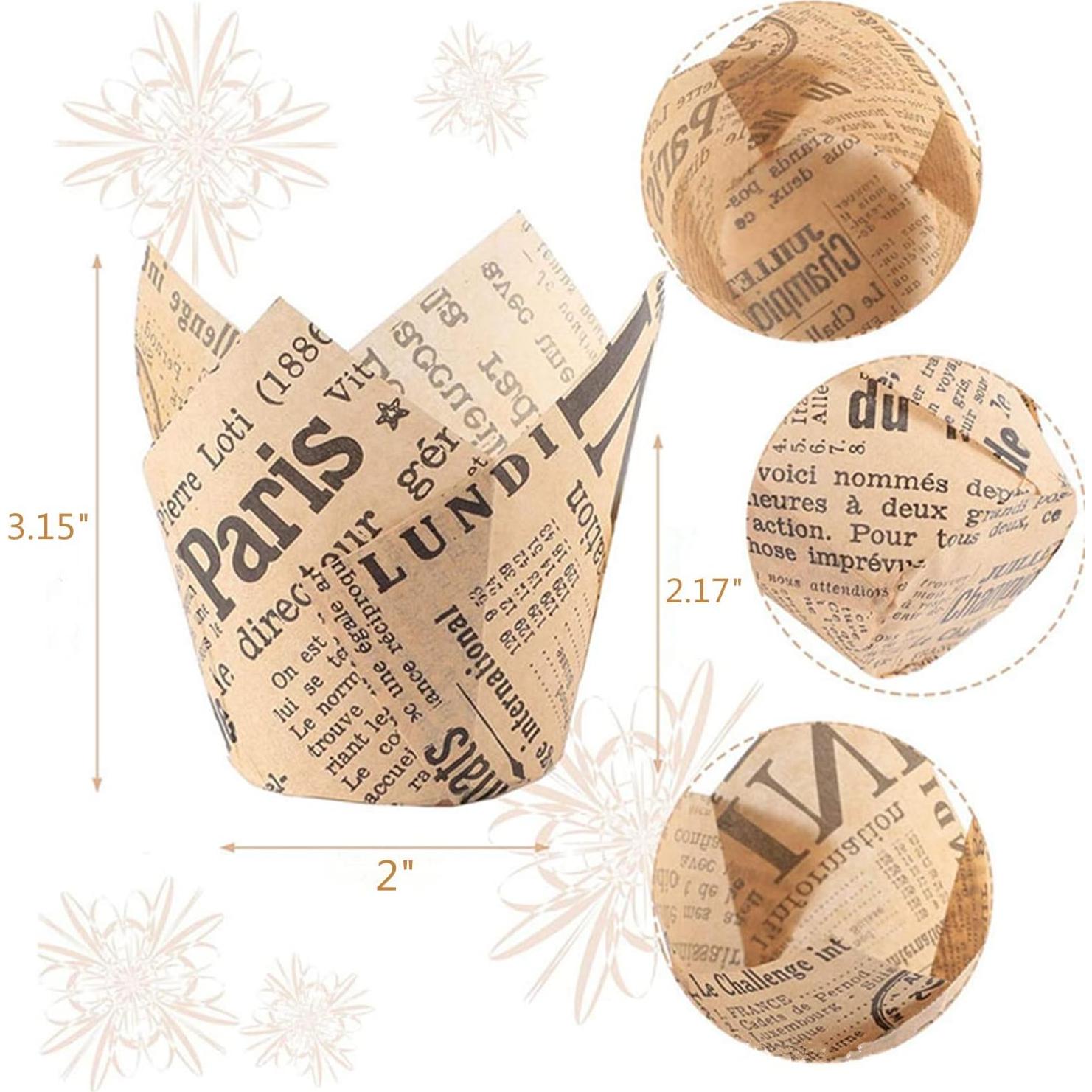 200 Moldes para Cupcakes Tulipán YoCosii - Papel Natural y Blanco