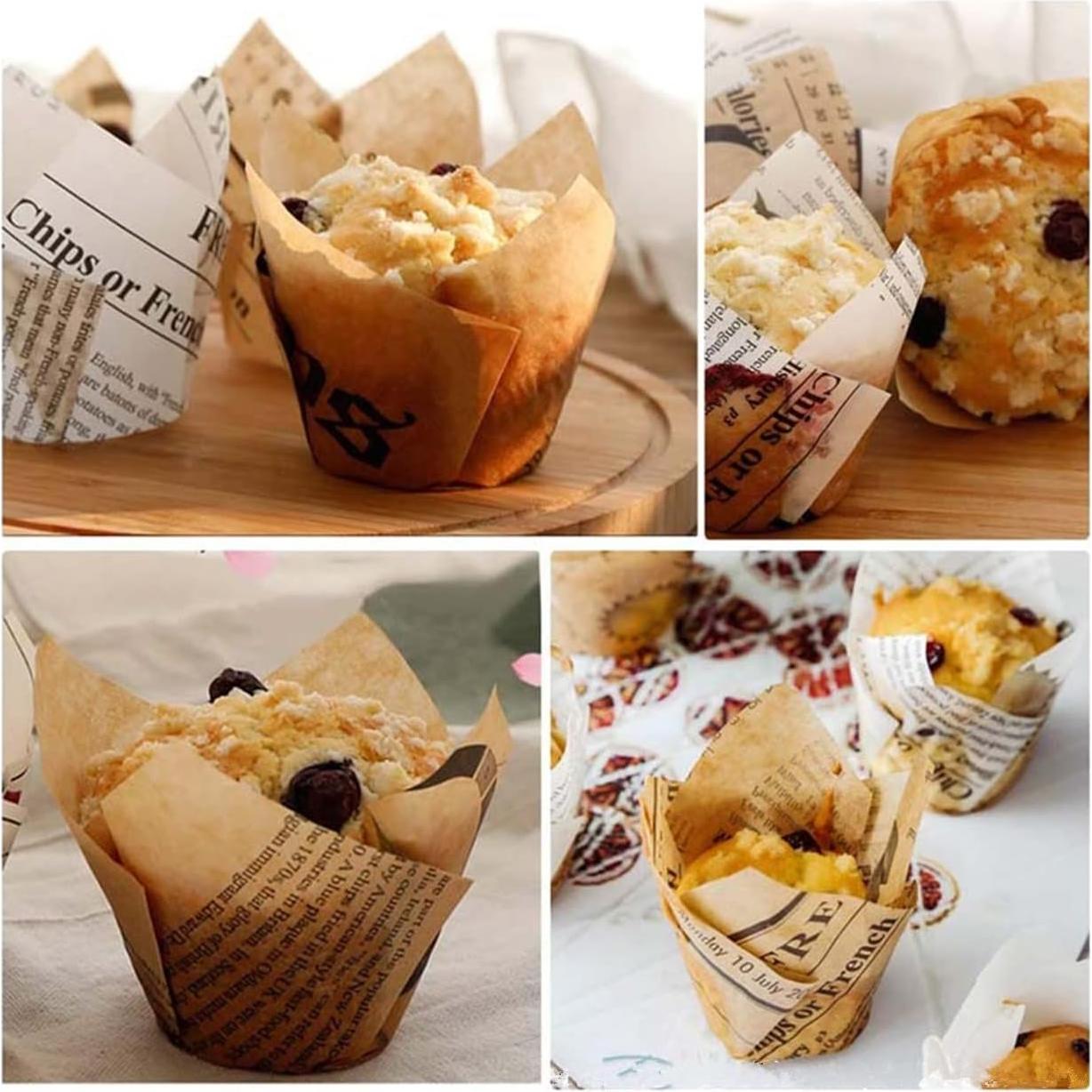 200 Moldes para Cupcakes Tulipán YoCosii - Papel Natural y Blanco