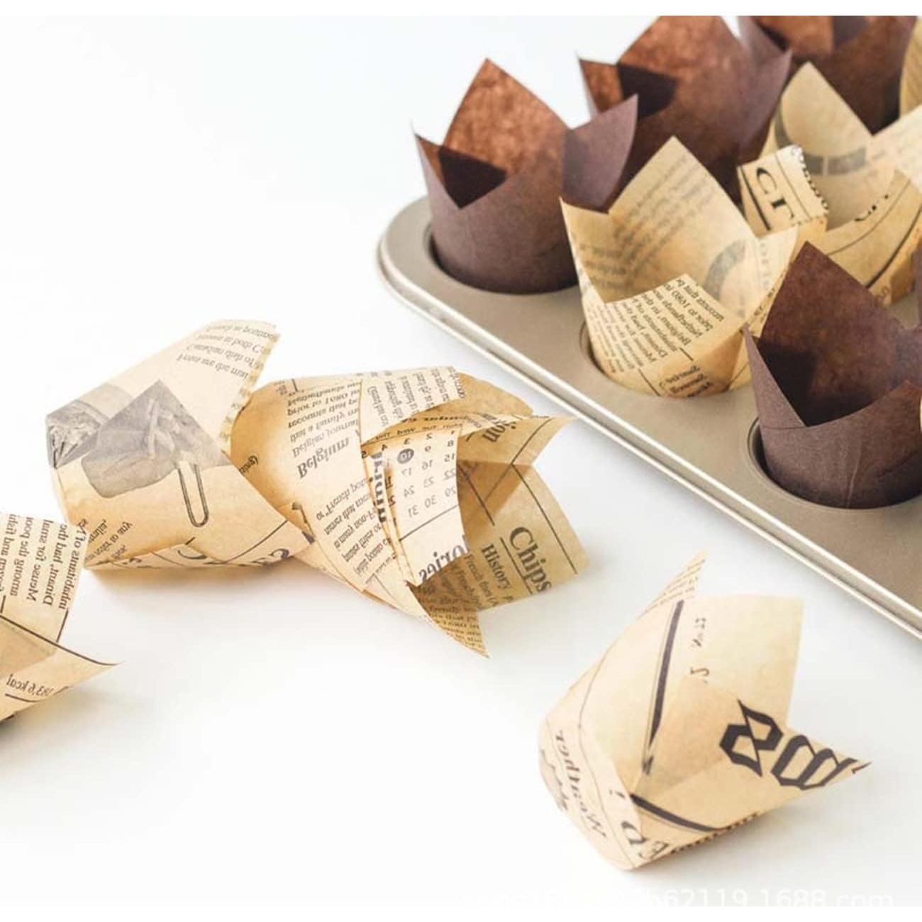 200 Moldes para Cupcakes Tulipán YoCosii - Papel Natural y Blanco