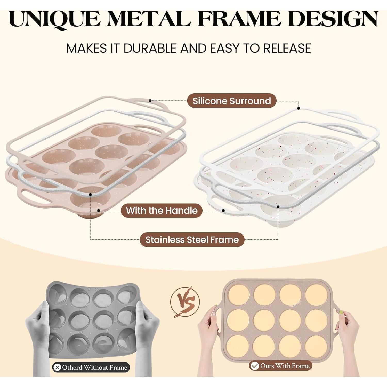 Molde para Muffins de Silicona Vinino 2Pack 12 Tazas Antiadherente