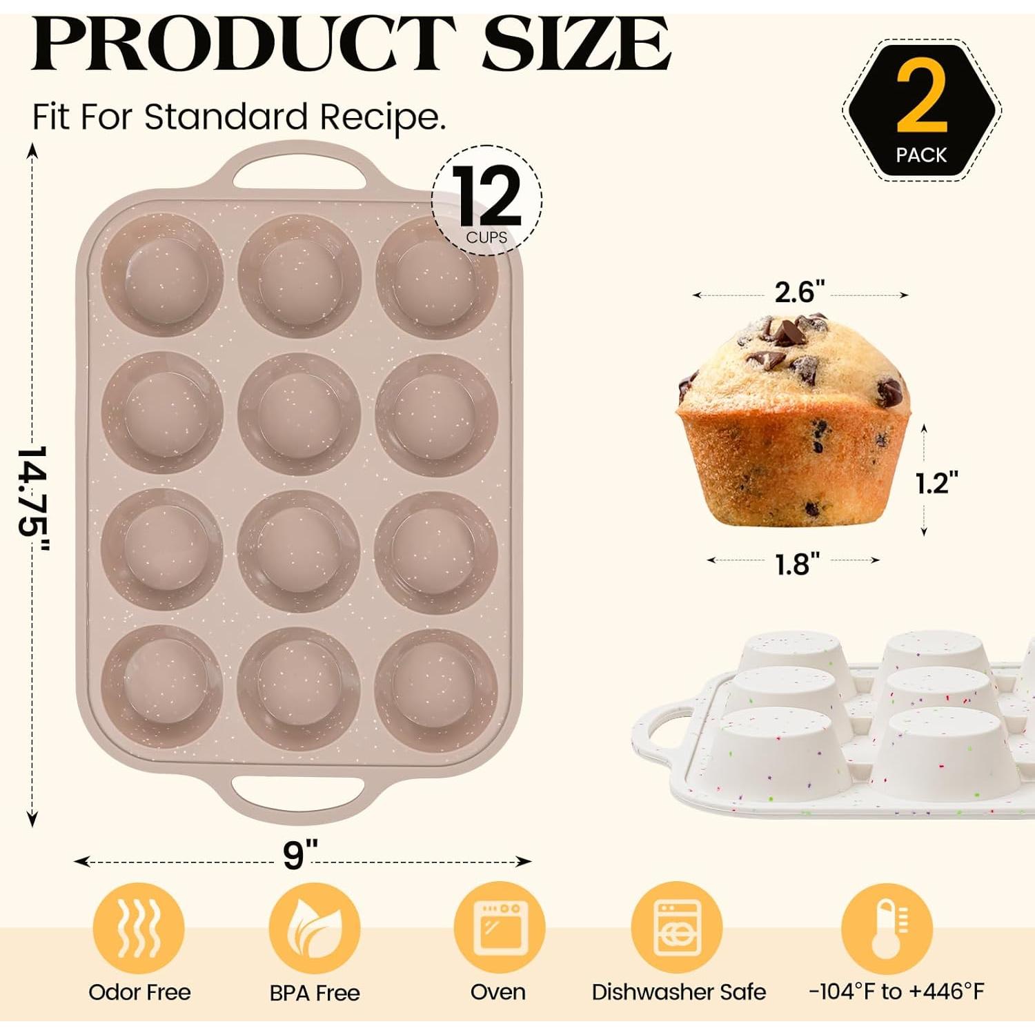 Molde para Muffins de Silicona Vinino 2Pack 12 Tazas Antiadherente