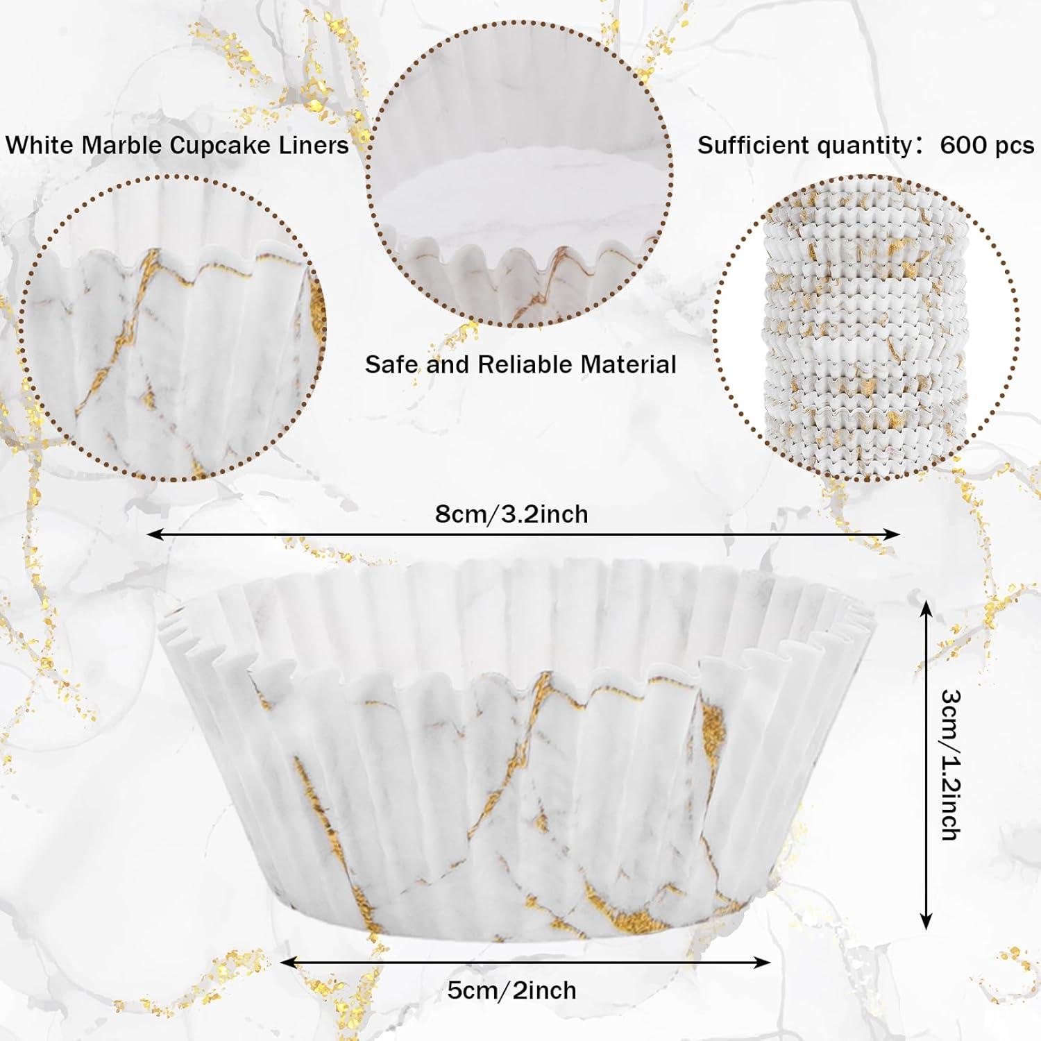 600 Forros de Cupcake Desechables Mármol Blanco y Dorado 5x3cm