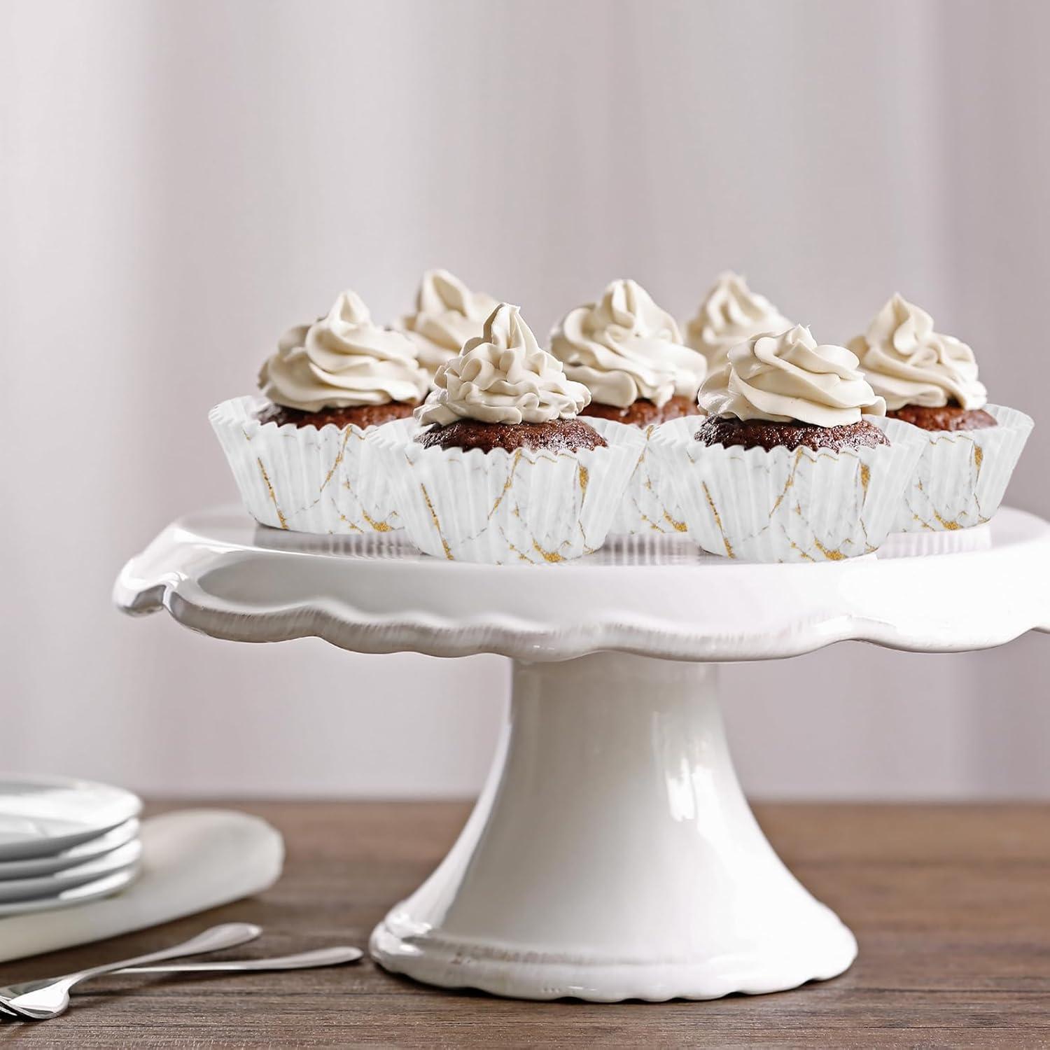 600 Forros de Cupcake Desechables Mármol Blanco y Dorado 5x3cm