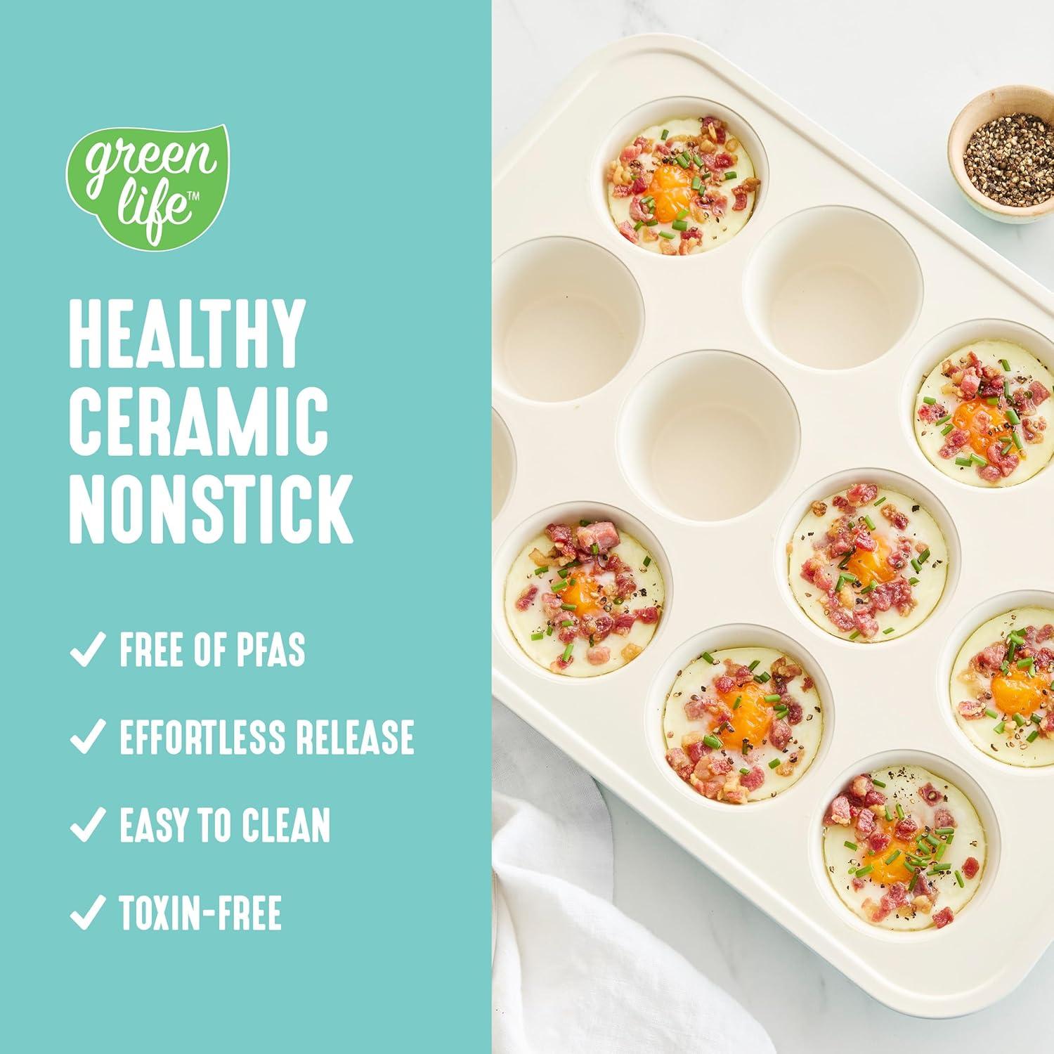 Molde para Muffins GreenLife 12 Tazas Antiadherente Cerámica