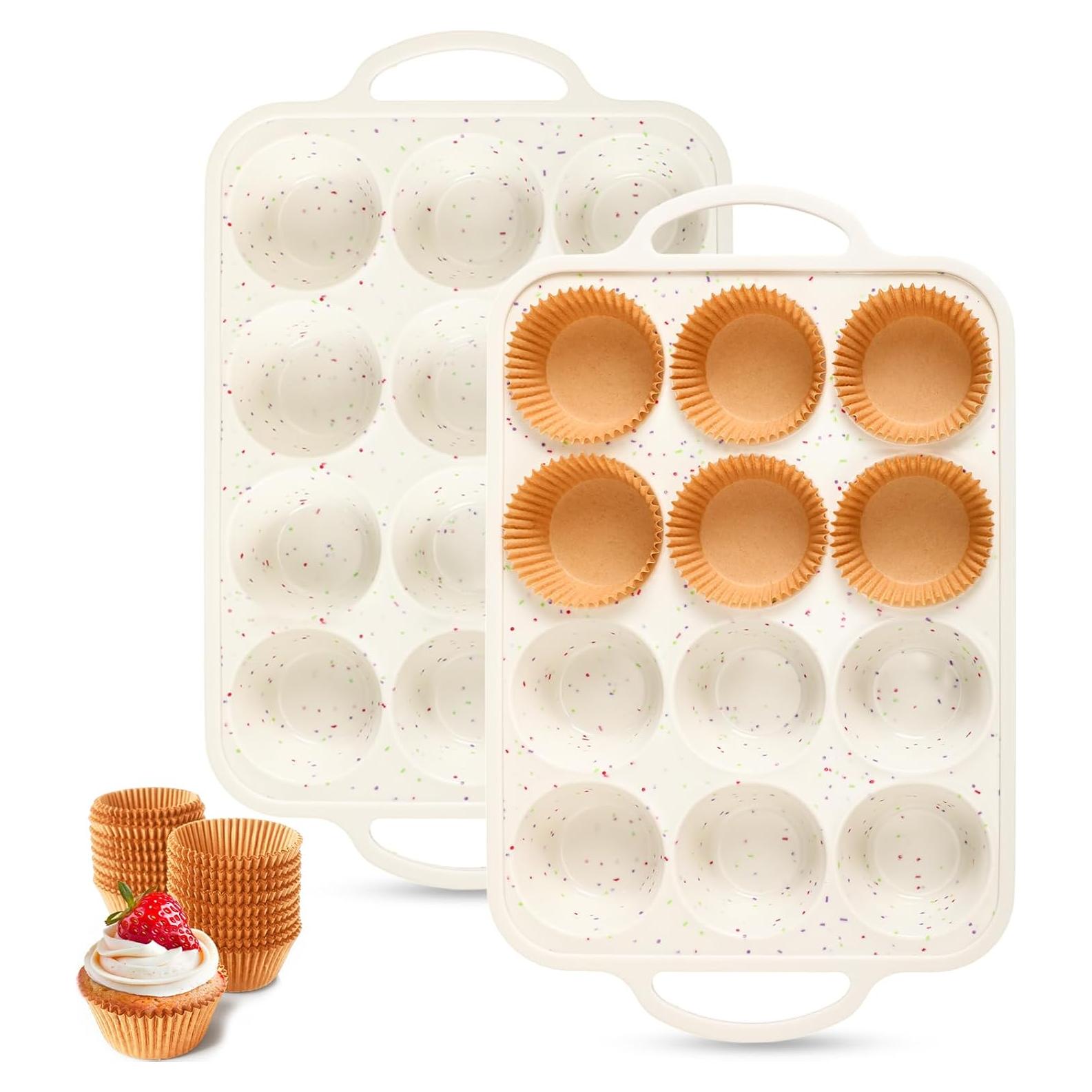 2 Moldes de Silicona SiliFine para Muffins con 200 Forros