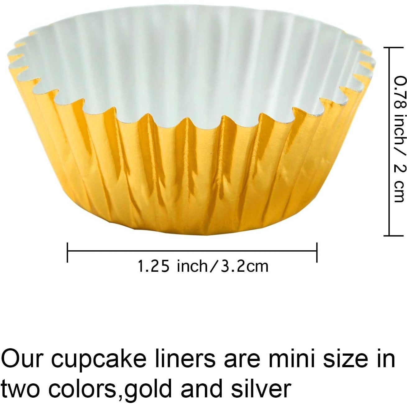 Elcoho 600 Mini Forros Metálicos para Cupcakes Dorado y Plateado