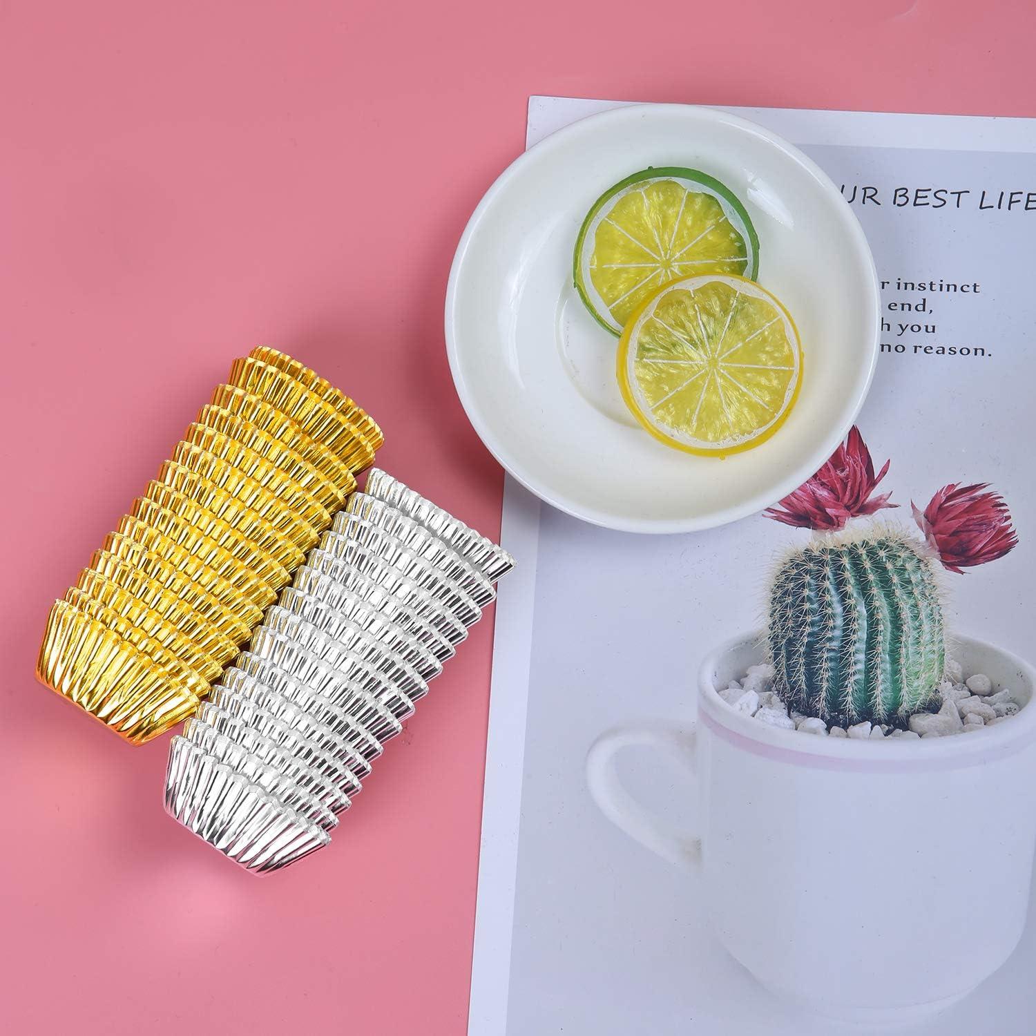 Elcoho 600 Mini Forros Metálicos para Cupcakes Dorado y Plateado