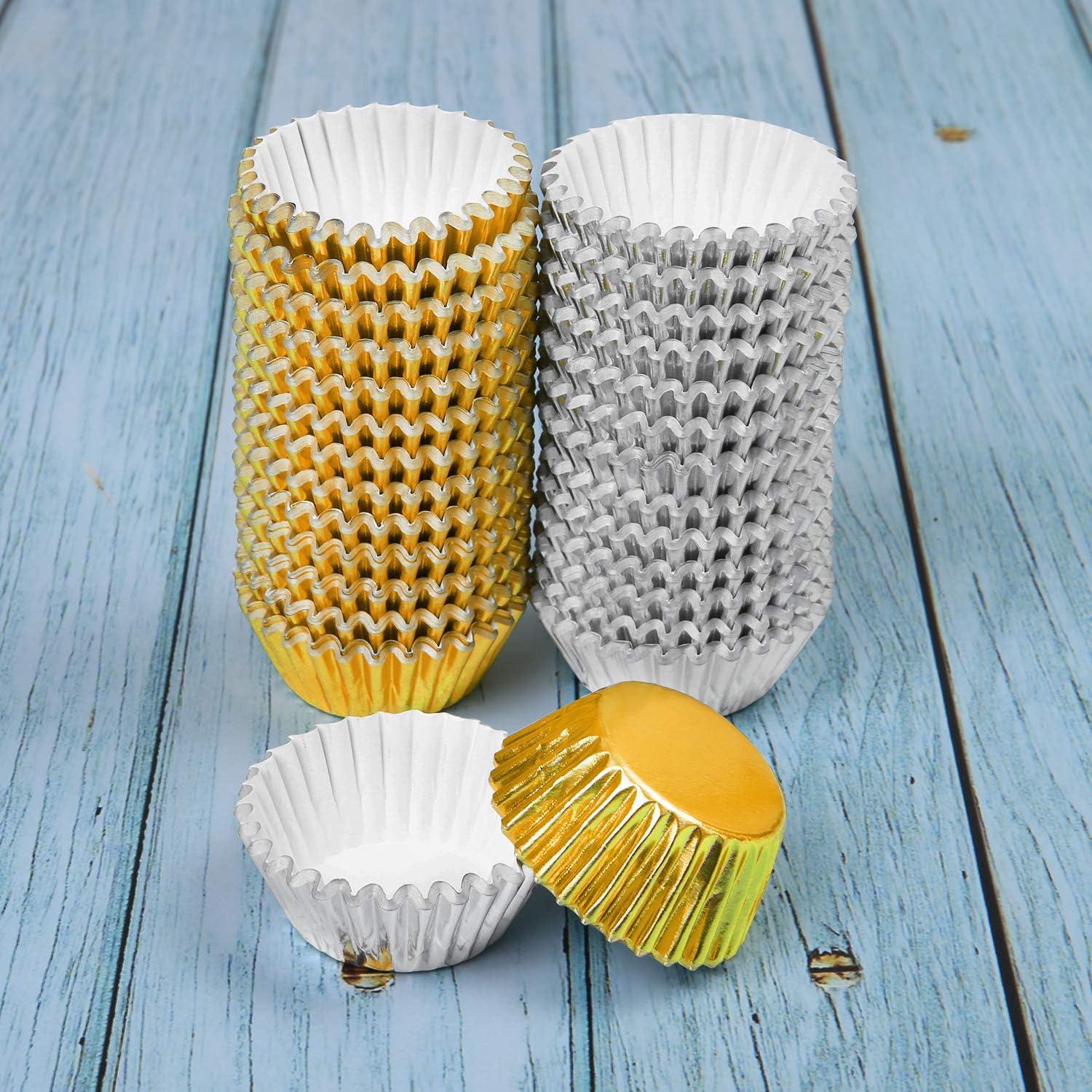 Elcoho 600 Mini Forros Metálicos para Cupcakes Dorado y Plateado