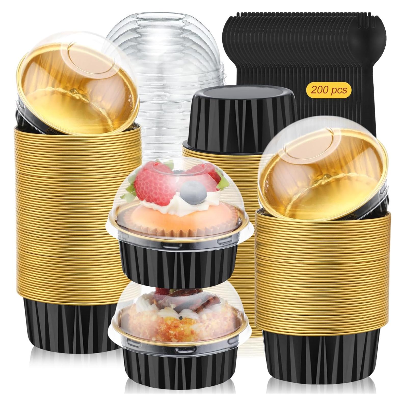200 Forros para Cupcakes Gandeer 125 ml Aluminio Negro Oro