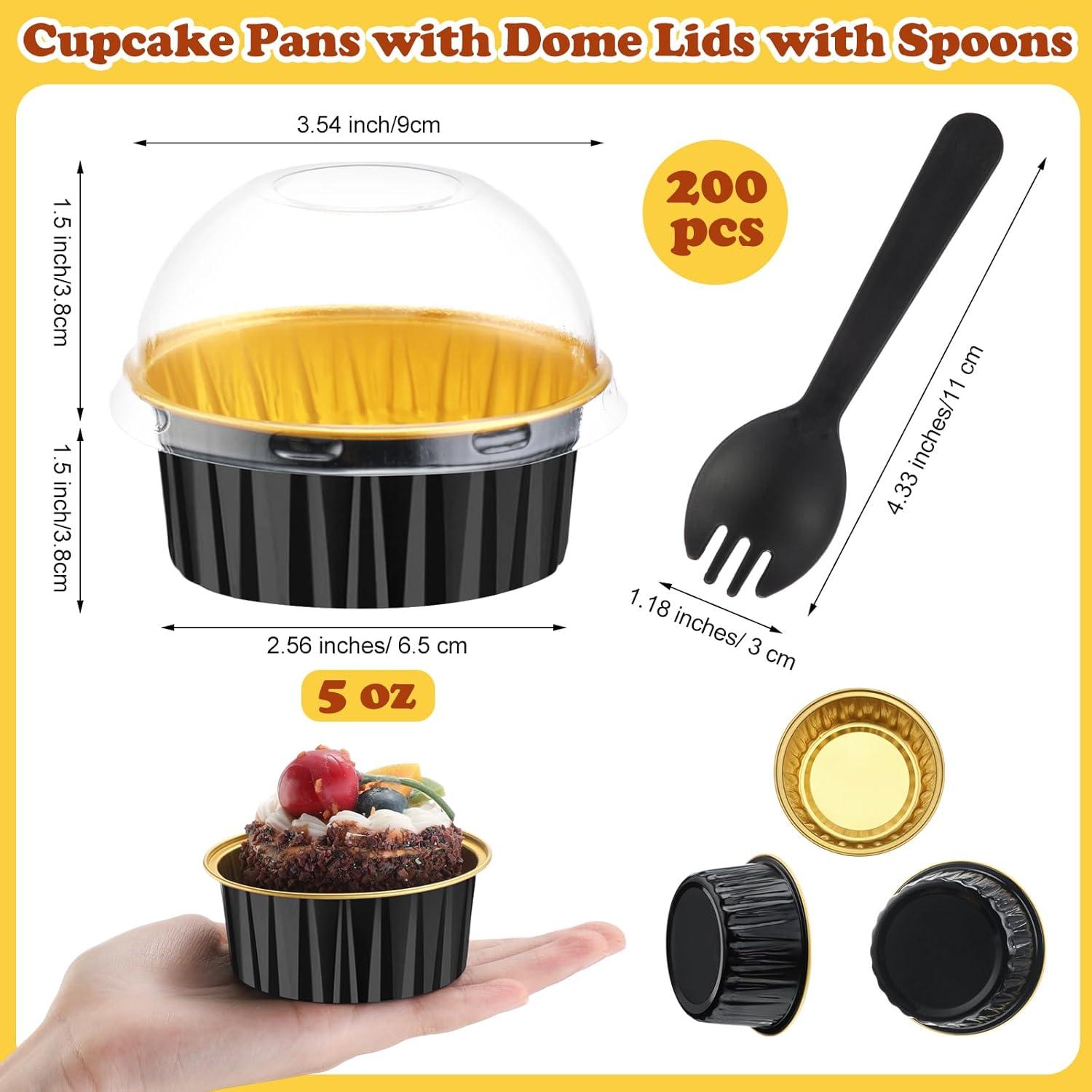 200 Forros para Cupcakes Gandeer 125 ml Aluminio Negro Oro