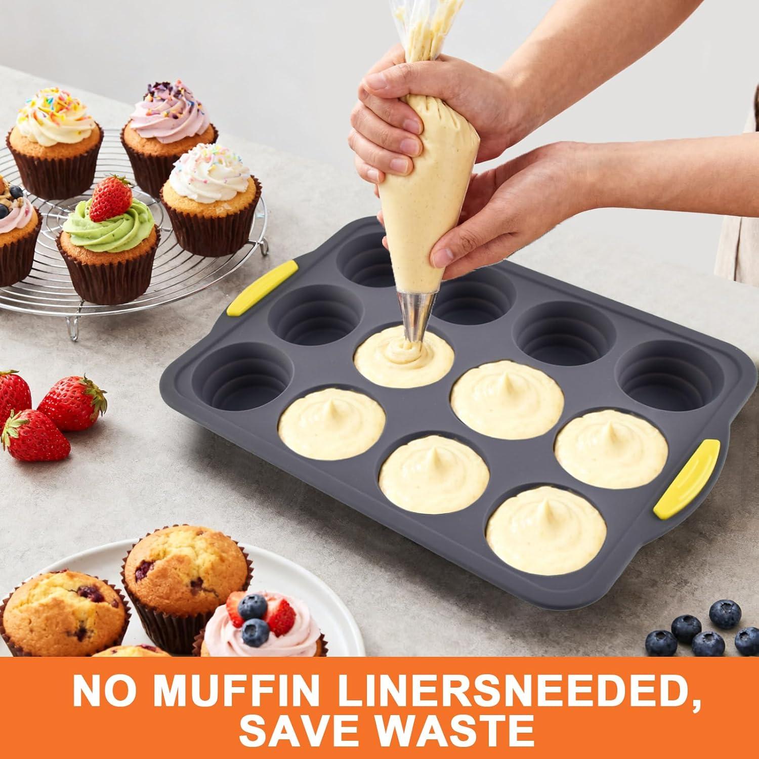 Molde de Silicona para Muffins Heuihm 12 Tazas Antiadherente