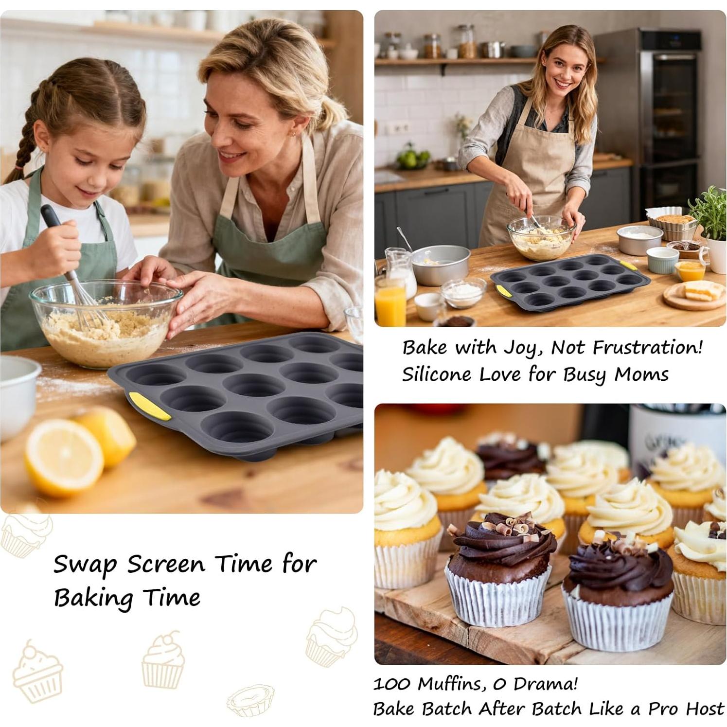 Molde de Silicona para Muffins Heuihm 12 Tazas Antiadherente