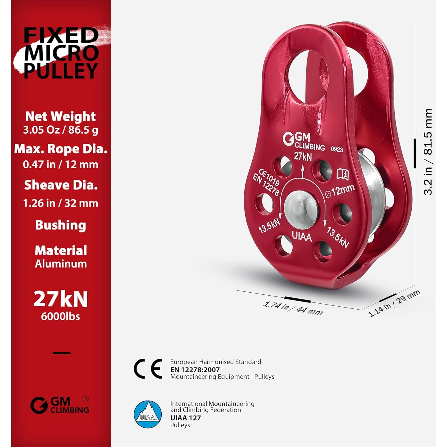 Polea Micro Fija GM CLIMBING 27kN Aluminio Paquete de 2