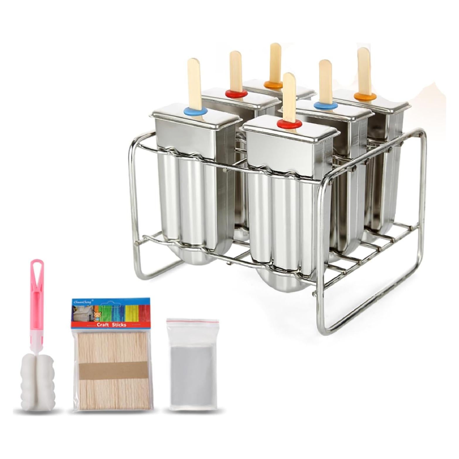 Moldes de Paletas de Acero Inoxidable HAOHIZE 6 Pcs con Soporte