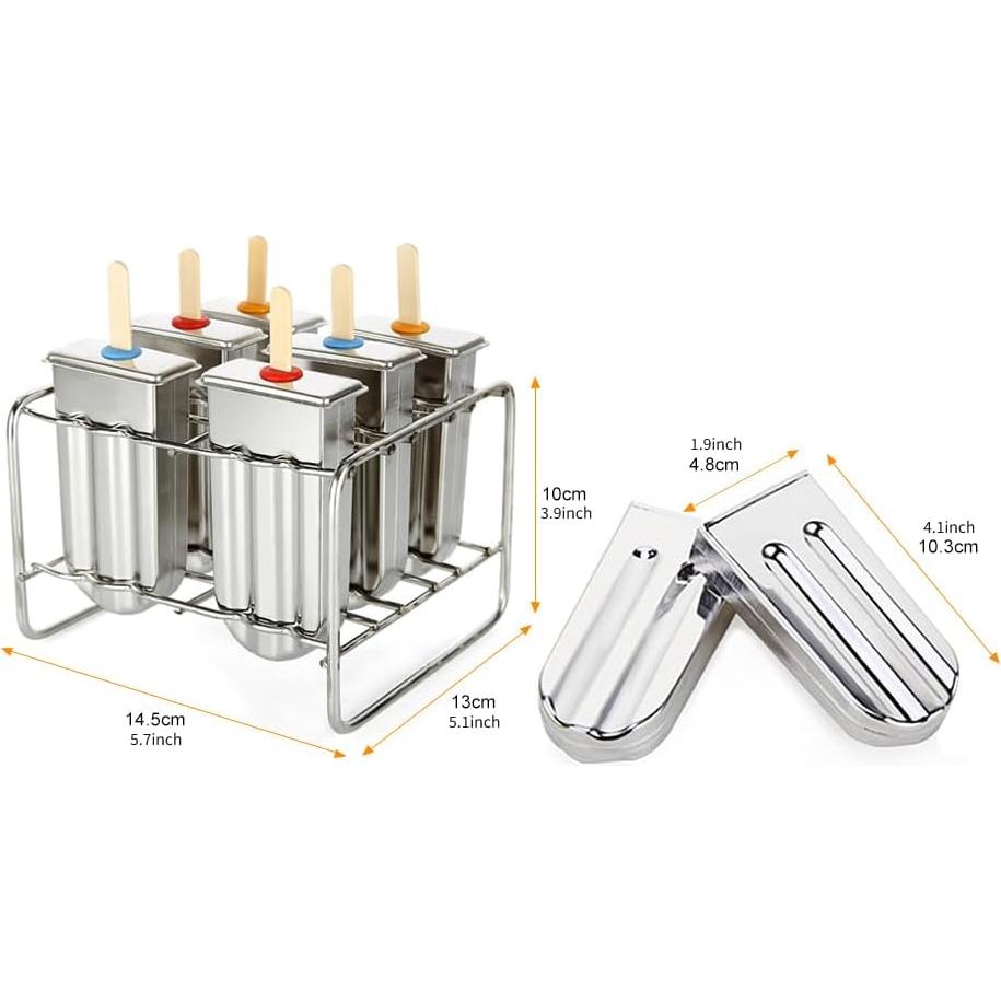 Moldes de Paletas de Acero Inoxidable HAOHIZE 6 Pcs con Soporte