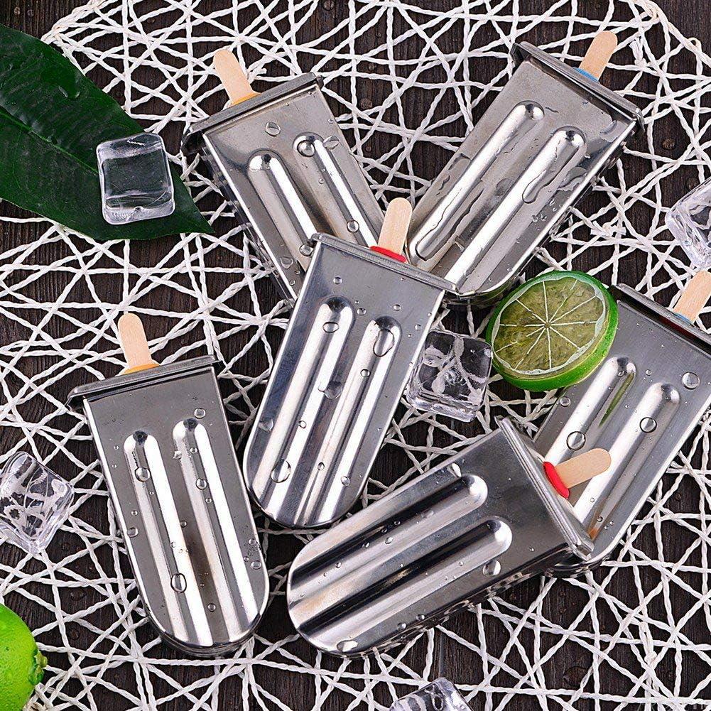 Moldes de Paletas de Acero Inoxidable HAOHIZE 6 Pcs con Soporte