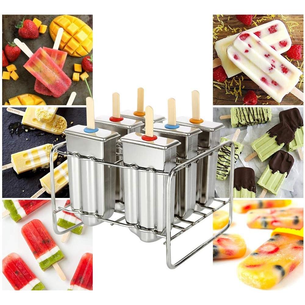 Moldes de Paletas de Acero Inoxidable HAOHIZE 6 Pcs con Soporte