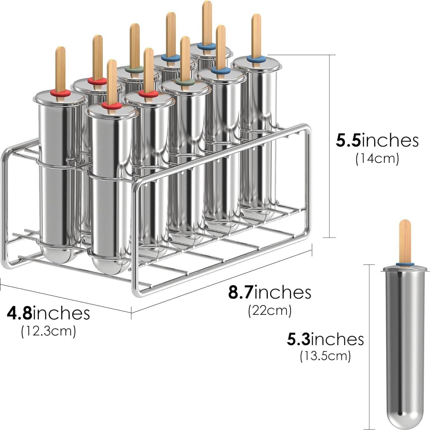 Paquete de 10 Moldes de Paletas de Acero Inoxidable TOCCOOL