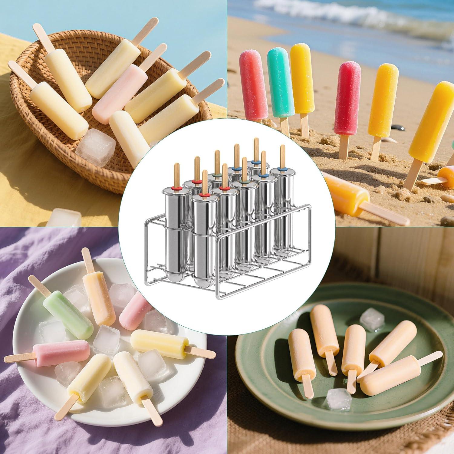 Paquete de 10 Moldes de Paletas de Acero Inoxidable TOCCOOL