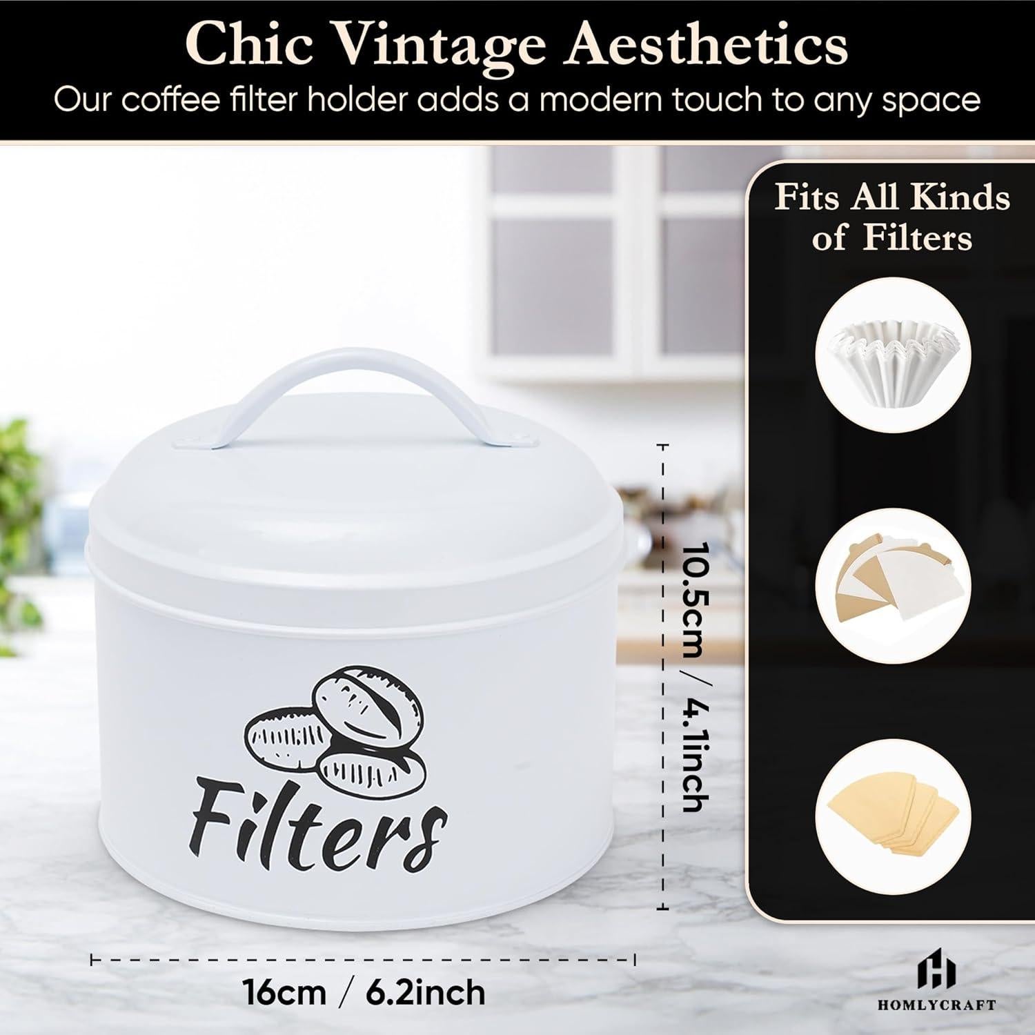 Soporte para Filtros de Café HOMLYCRAFT Blanco con Tapa de Metal