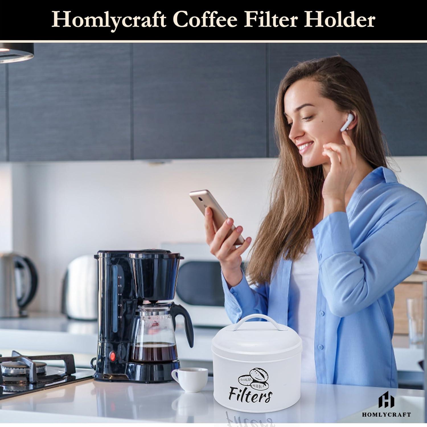 Soporte para Filtros de Café HOMLYCRAFT Blanco con Tapa de Metal
