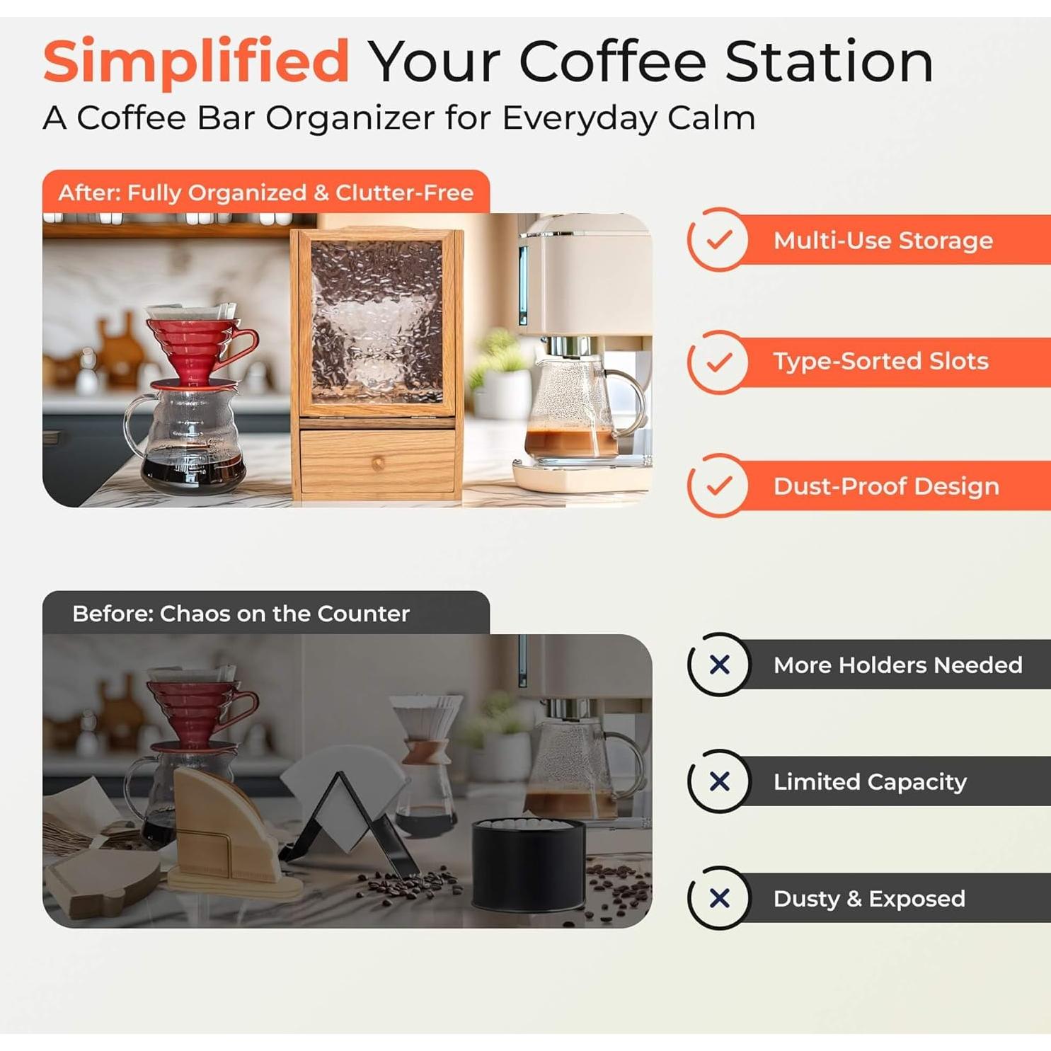 Soporte de Filtros de Café Nookery de Madera de Roble 17.8x14.7x29.2cm