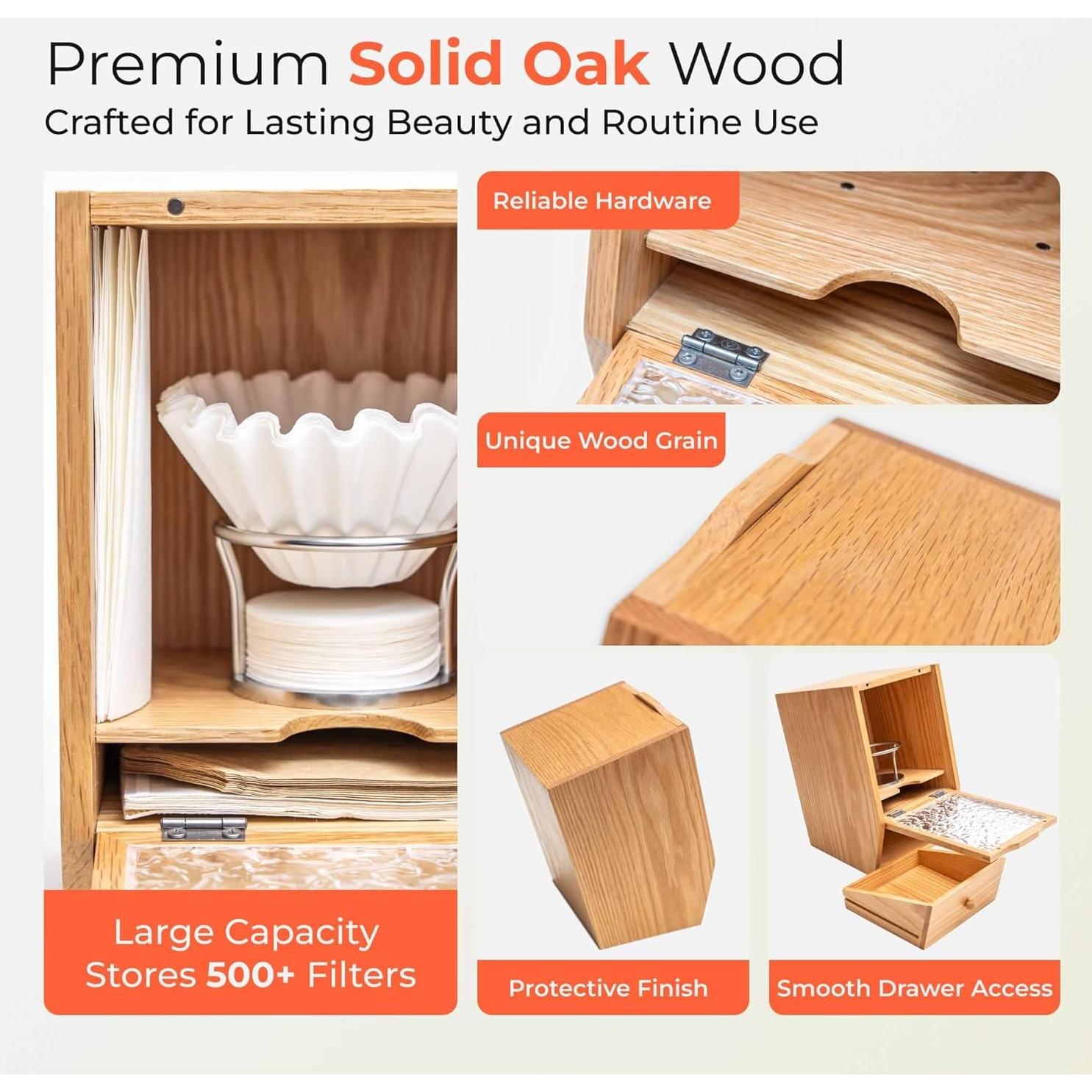 Soporte de Filtros de Café Nookery de Madera de Roble 17.8x14.7x29.2cm