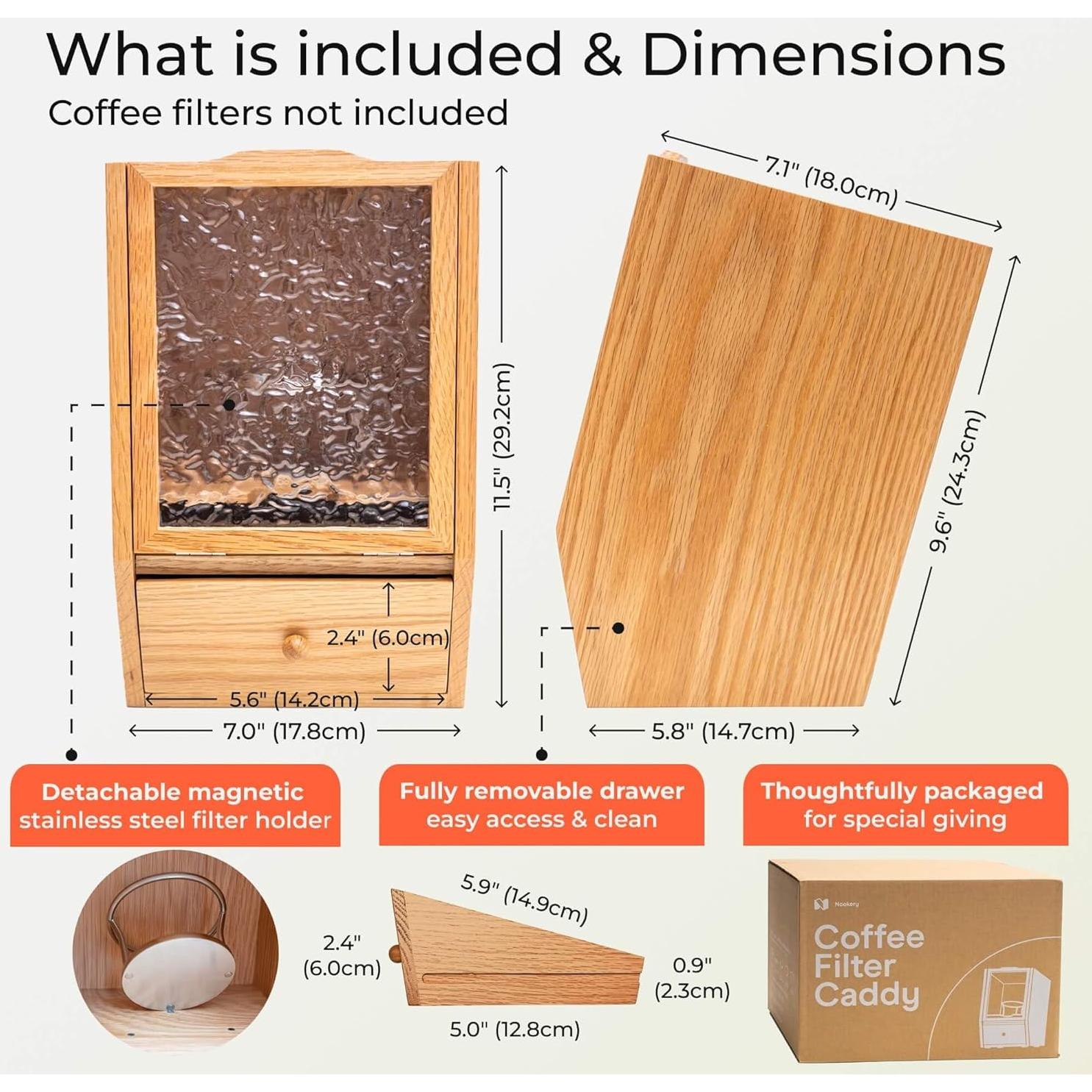 Soporte de Filtros de Café Nookery de Madera de Roble 17.8x14.7x29.2cm