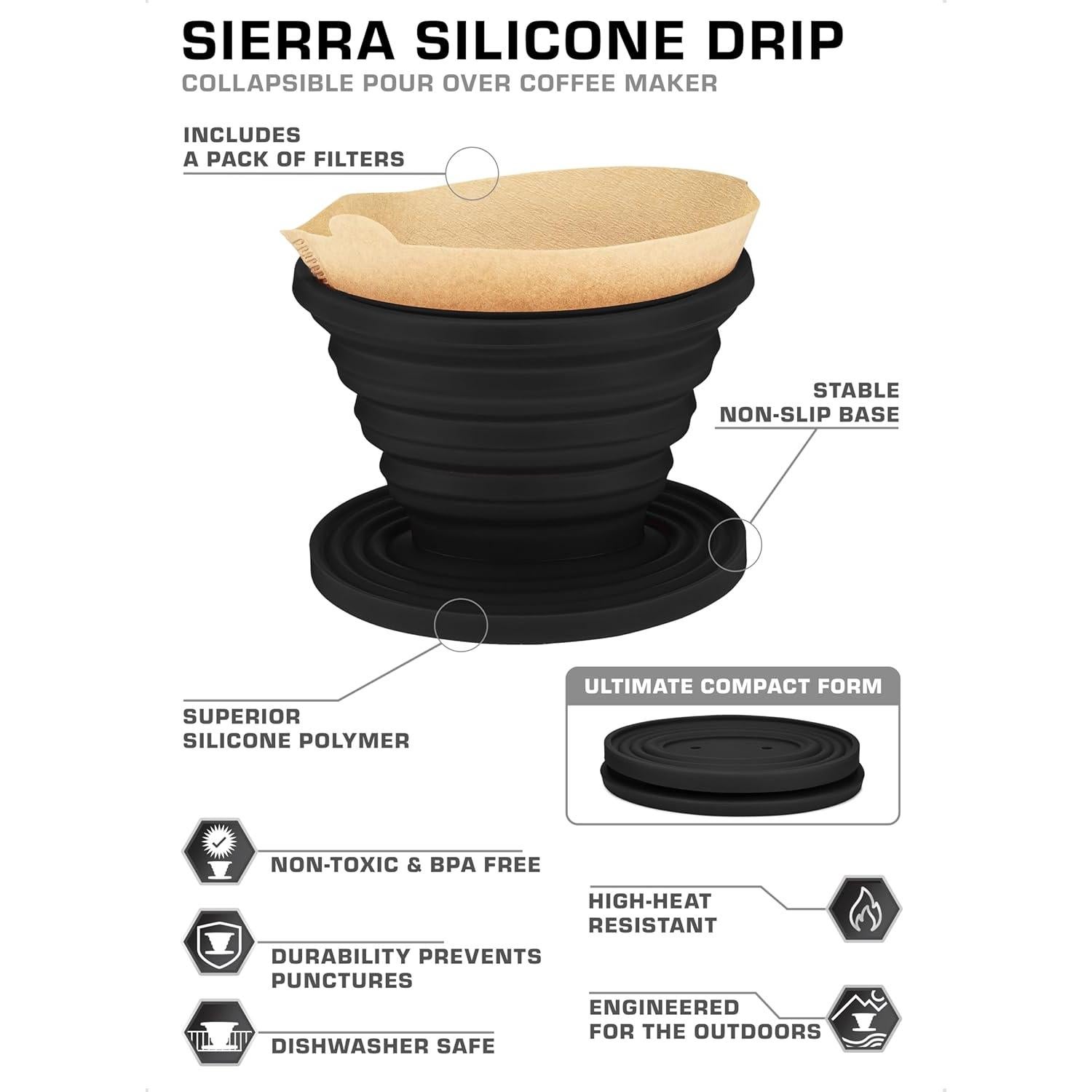 Dripper de café COLETTI Sierra Plegable - Paquete de 2 Negro