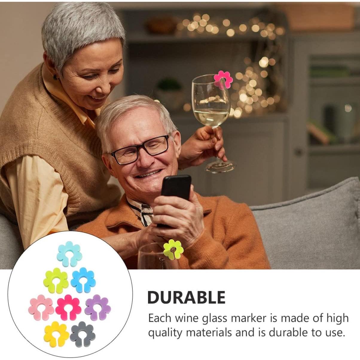 Marcadores de Copa de Vino UPKOCH 16pcs Silicona Floral